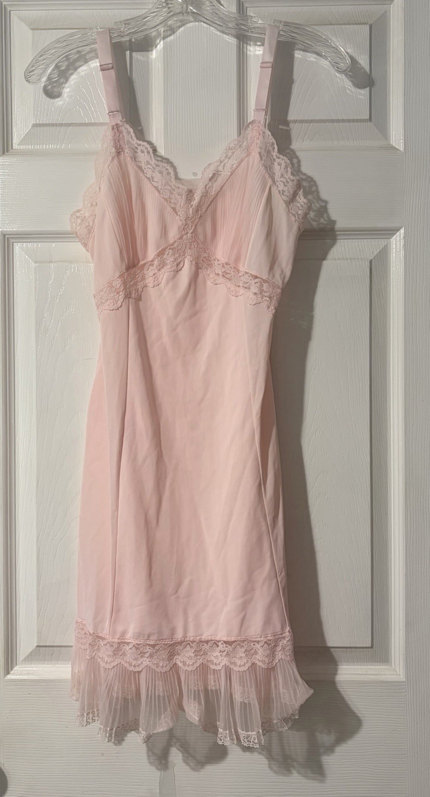 Vintage Ivy Ballet Pink Slip Accordion Lace Size 34 Average Made In USA