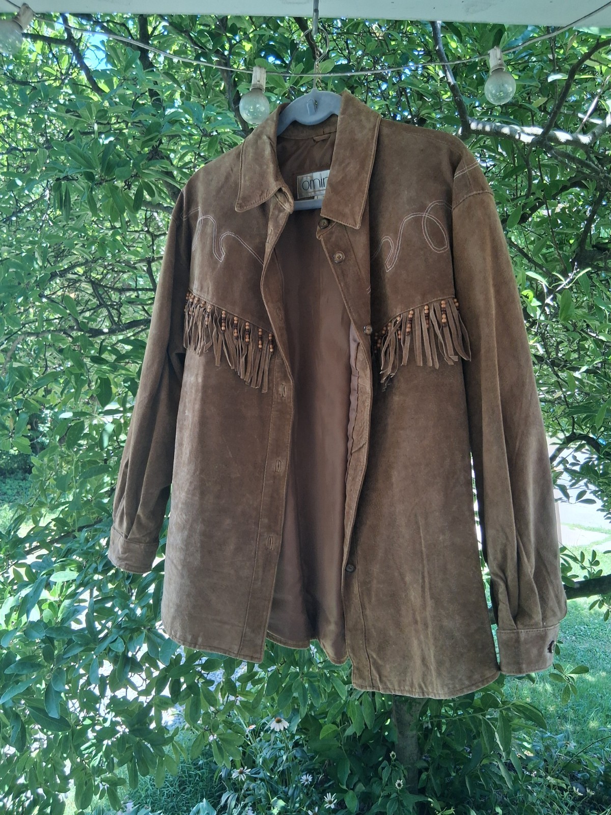 Vintage 1990s Comint Brown Suede Fringed Beaded Hippie Western Grunge Coat