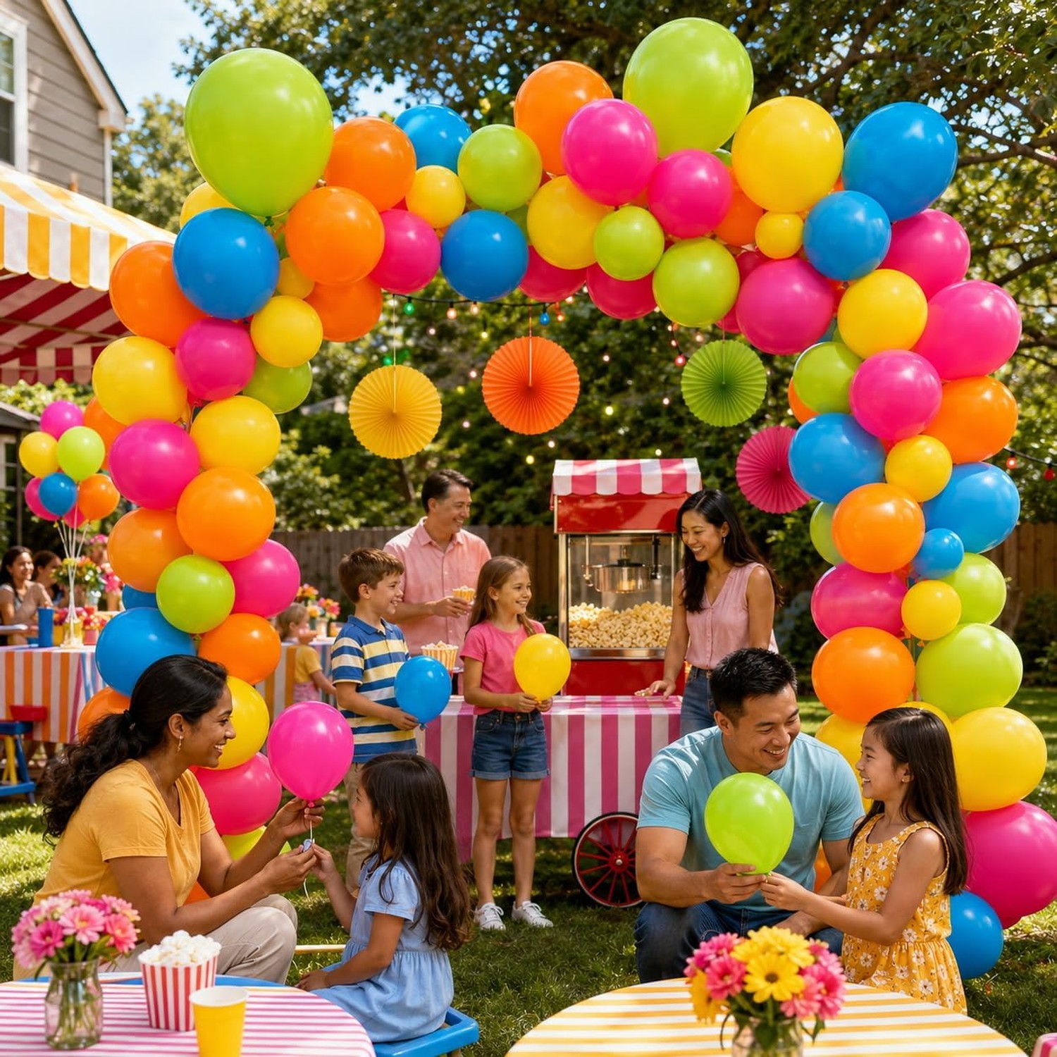 Rainbow Balloons, 50Pcs 12 Inches Yellow Orange Hot Pink Lime Green Neon Ball…
