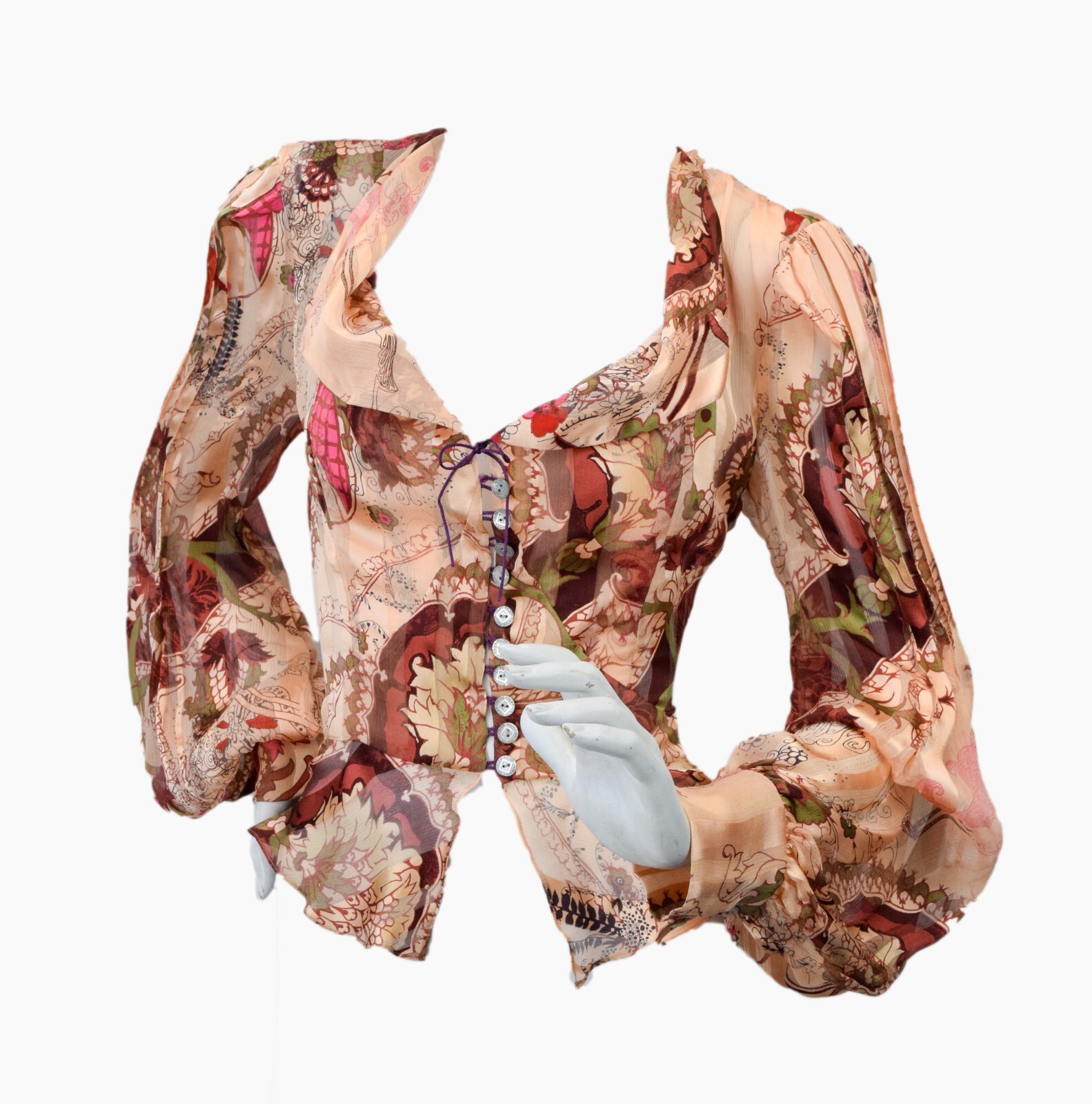 NWT Vintage CHRISTIAN LACROIX Silk Blouse 42 Beige Multicolor Batik Pattern