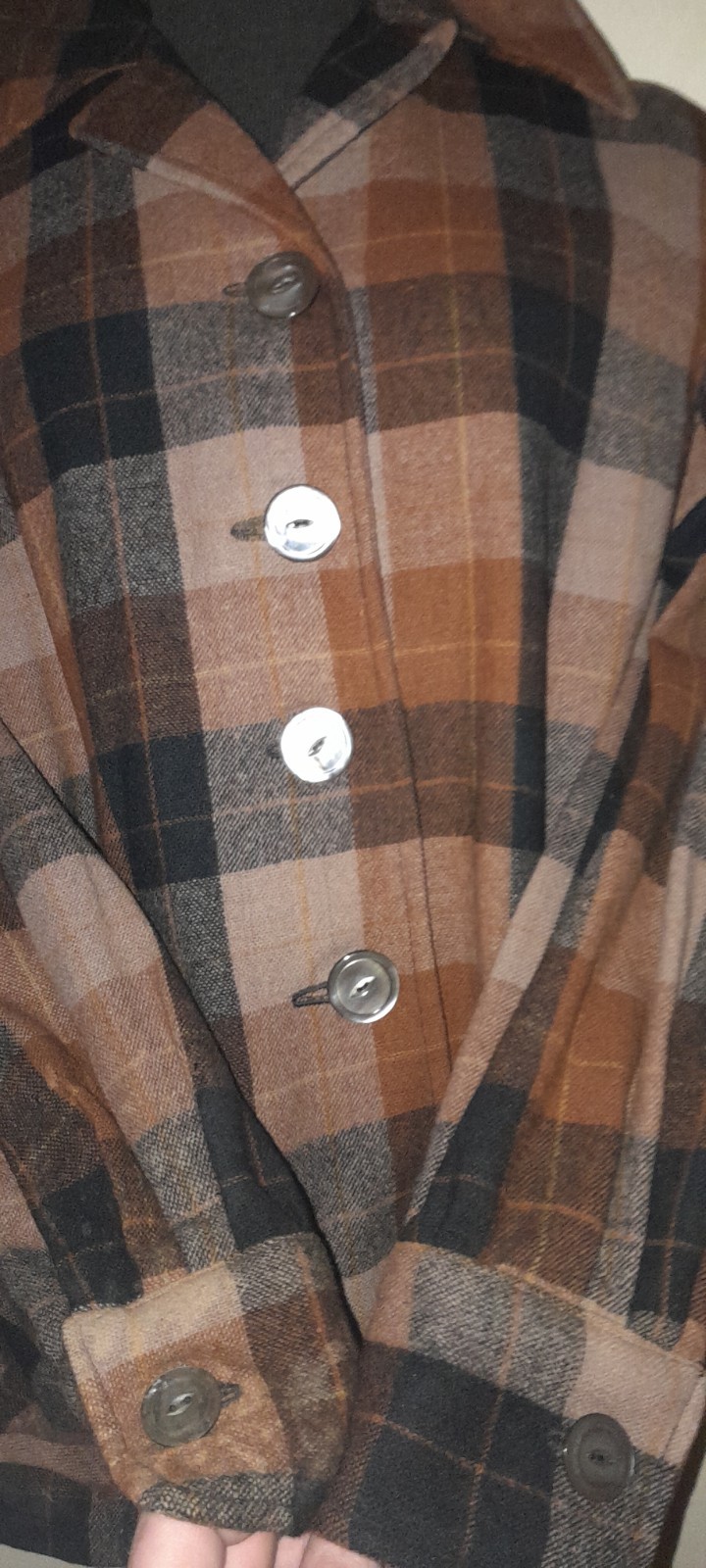Vtg 40s 50s Brown Rust Wool USA Pendleton Plaid Womens Chore 49er Work Jacket XL