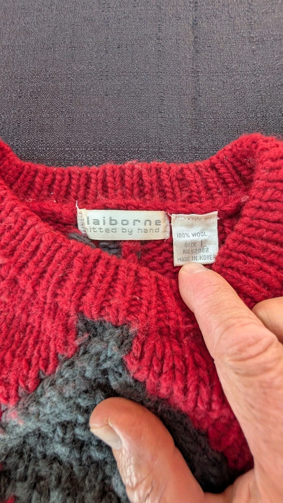 Vintage 90&rsquo;s Liz Claiborne Hand Knit 100% Wool Chunky Knit Sweater – Size Large