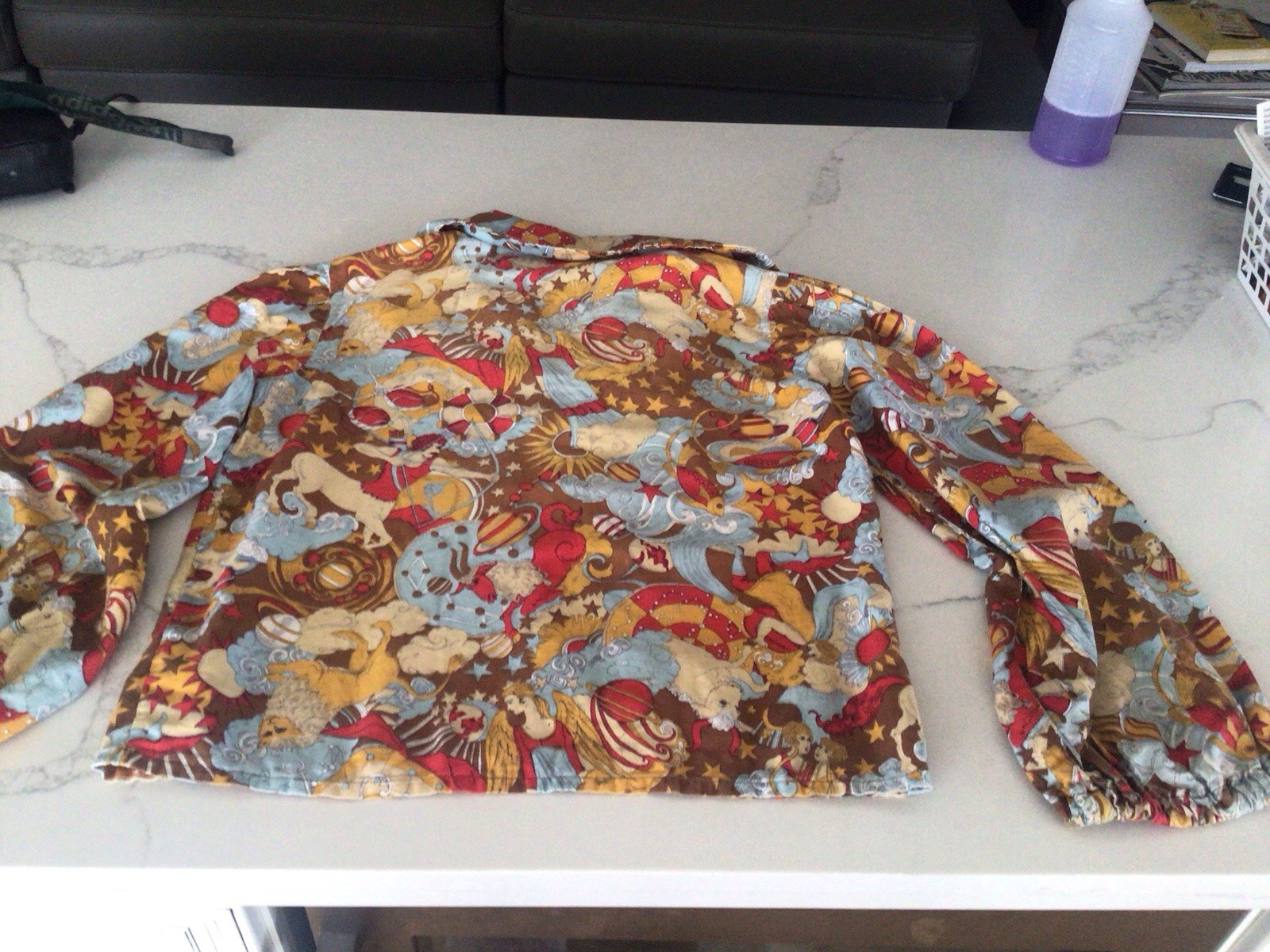 Vintage 1960s 70s Pop Art Astrology Horoscope Cartoon Print Cotton Shirt Blouse
