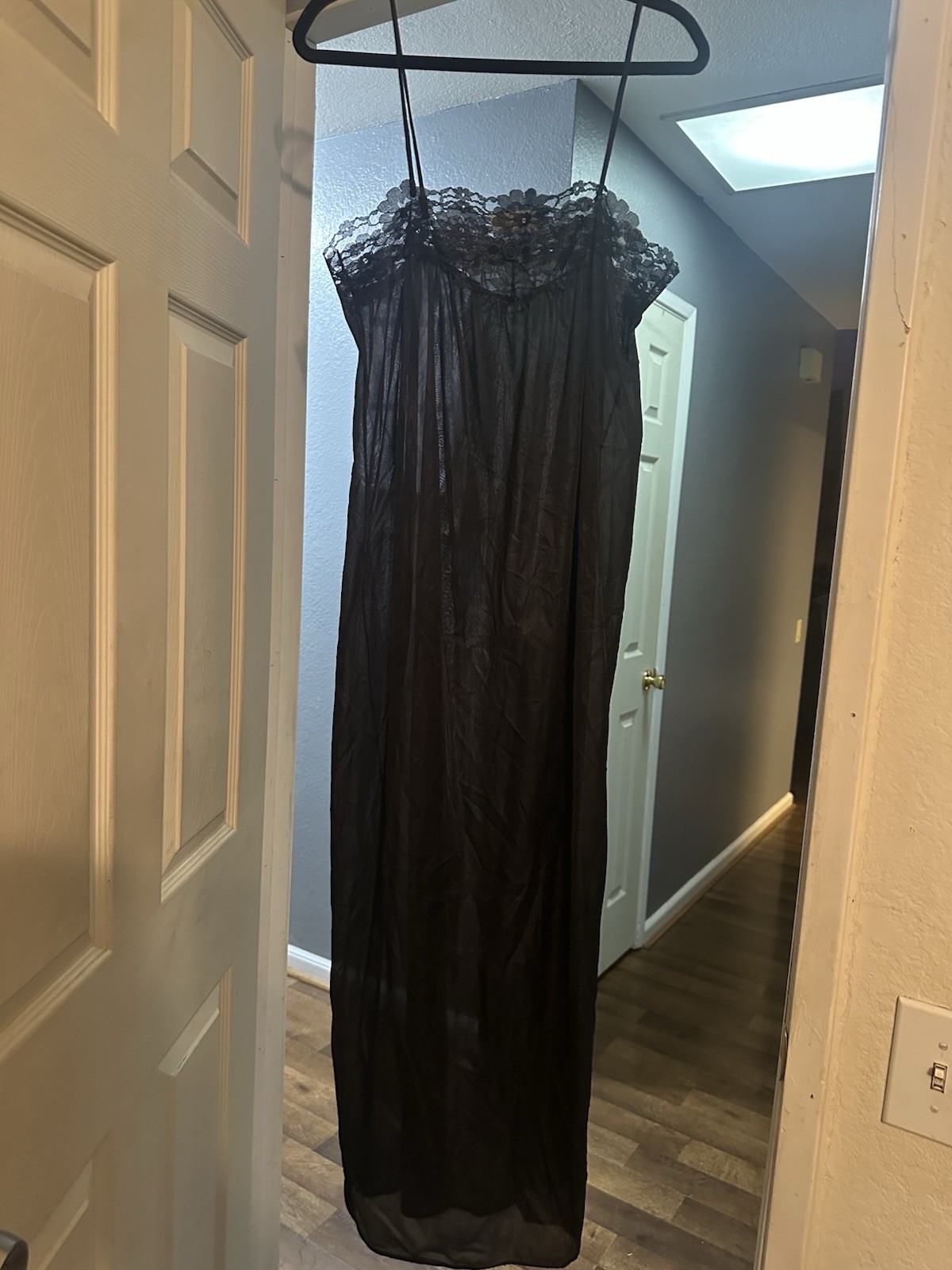 Vintage 80s Cachet Black & Lace Nightgown Women Medium 12/14 Sears