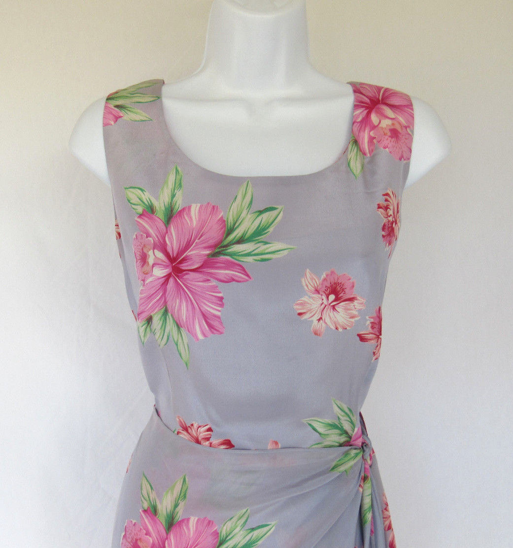 VINTAGE 1990s 2000s SPENSER JEREMY SLEEVELESS SILK FLORAL DRESS TIED OVERLAP