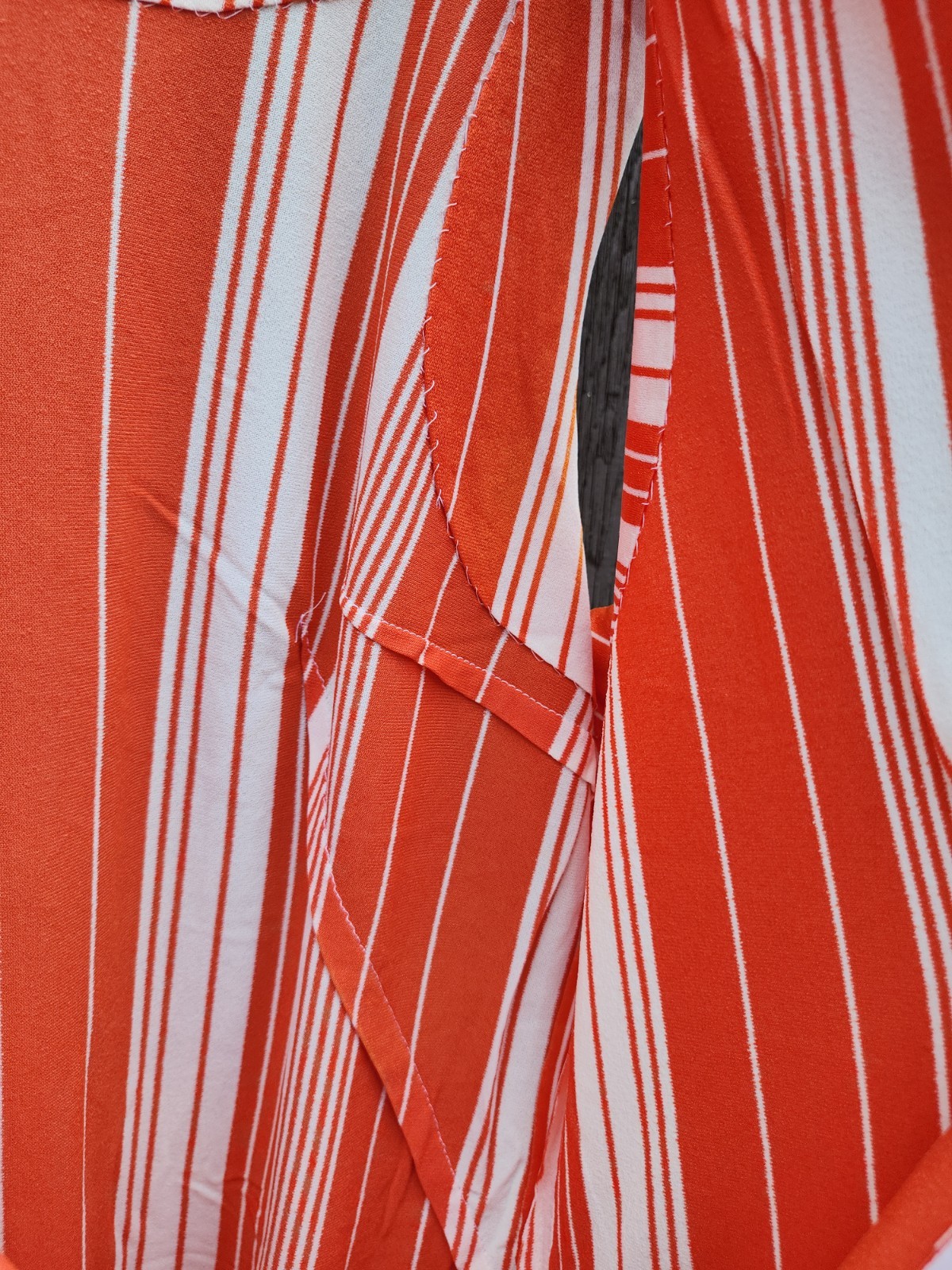 70s Handmade Orange White Stripe Silky Double Knit Polyester Dress Womens XL-1X