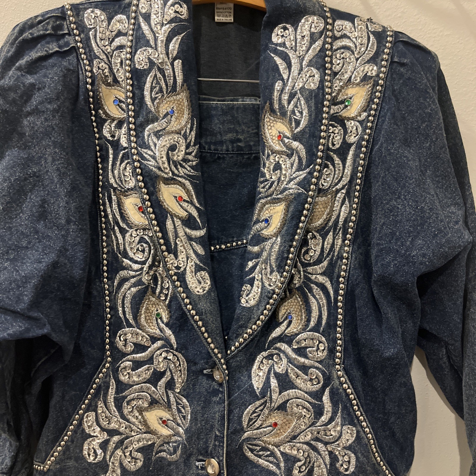 Vintage 80s American Classics Denim Bedazzled Set| Skirt & Jacket Size Large