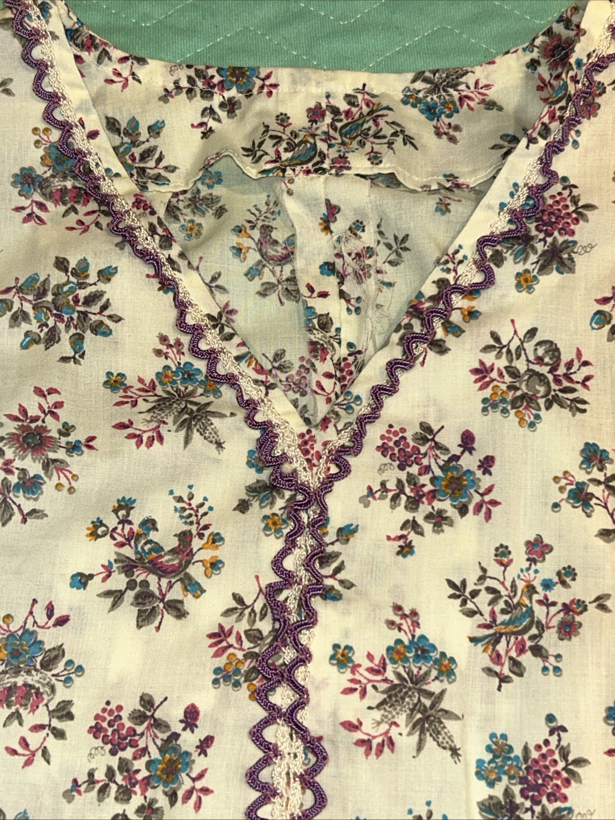 Vintage Handmade Cotton Pull On House Dress Vintage Fabric & Ric-a-Rac GUC