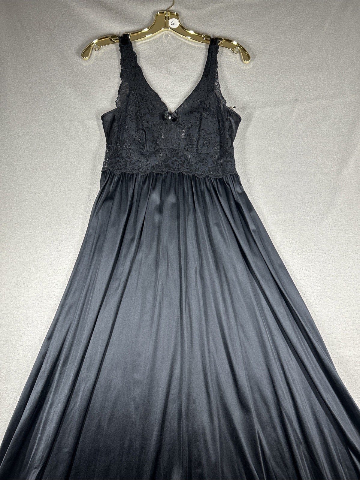 Shadowline Nightgown Lace Bodice Maxi Women&rsquo;s S Sleeveless 51” Long Black