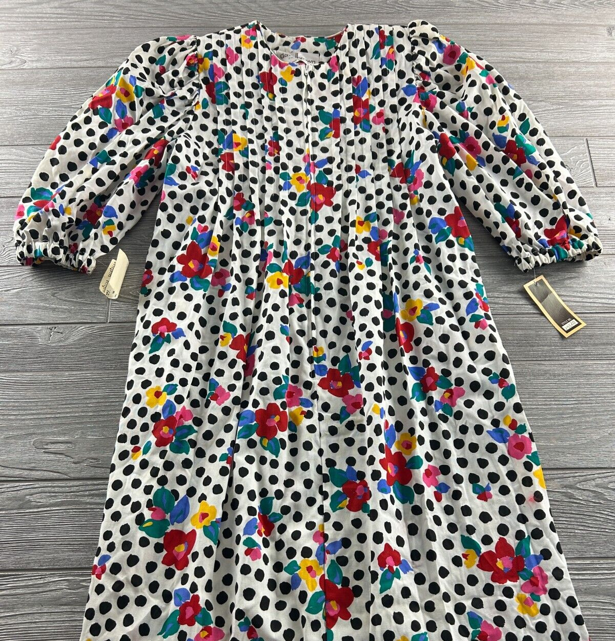 VTG DESIGNER DAVID BROWN CALIFORNIA SZ M Long House Dress Floral Polka Dog NWT