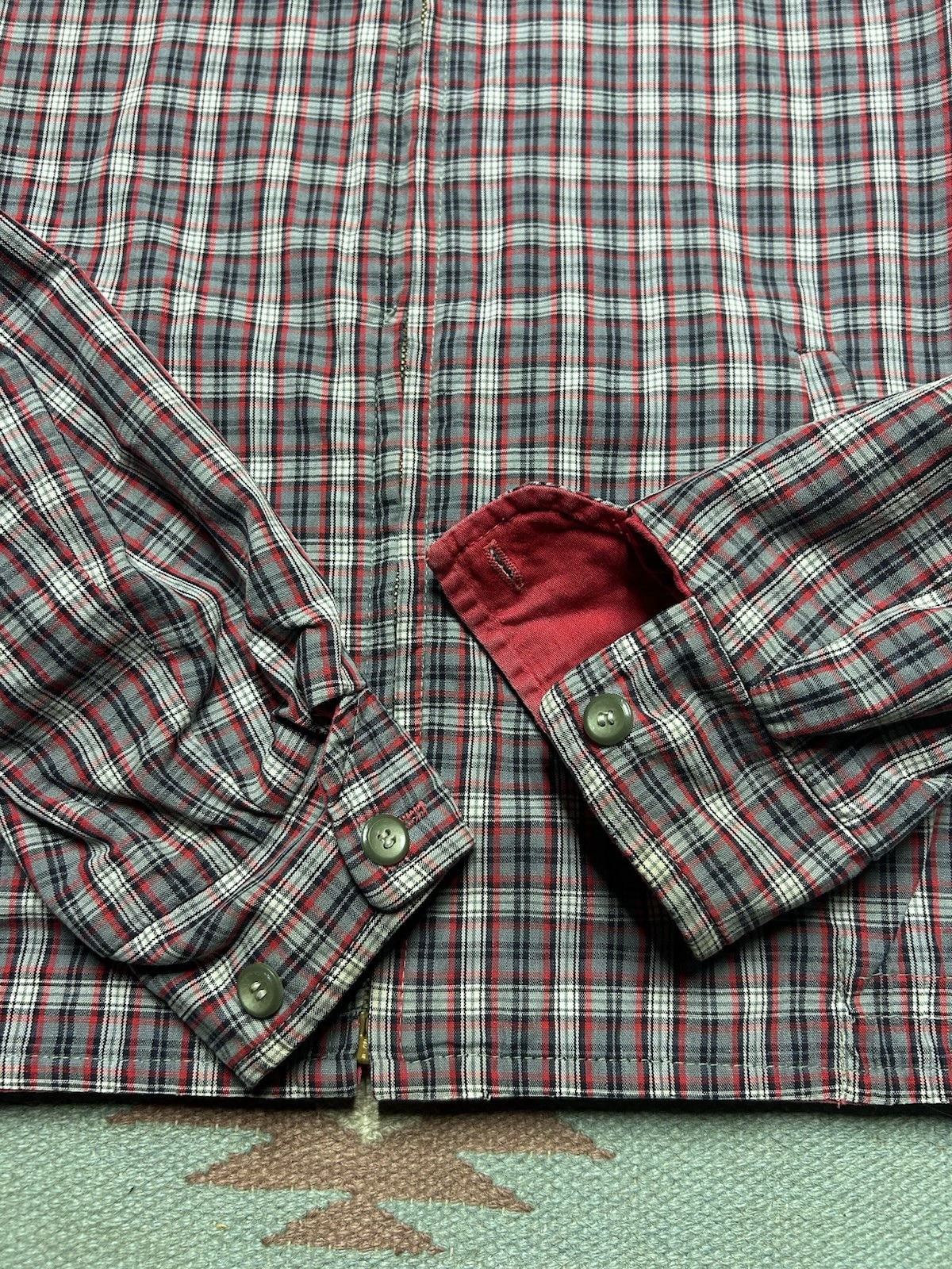 Vintage 50s reversible Ricky jacket plaid red black cotton gabardine women’s L