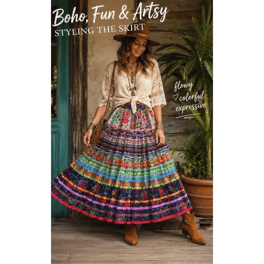 TravelSmith PM Floral Patchwork Tiered Skirt Festival Peasant Cottagecore Ethnic