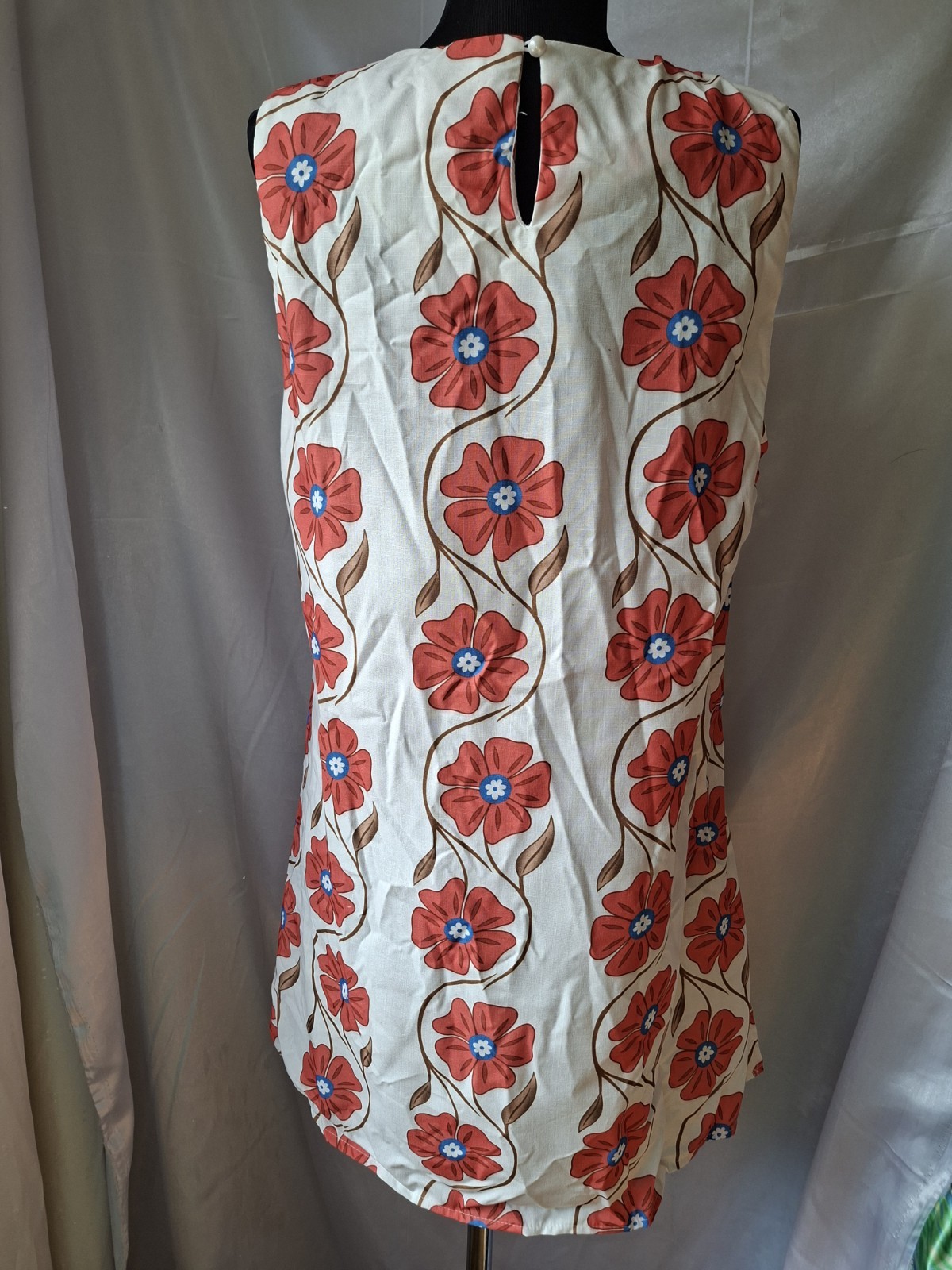 Vintage 60s 70s Mod Flower Power Mini Dress Retro Floral A-Line Shift Dress US 8
