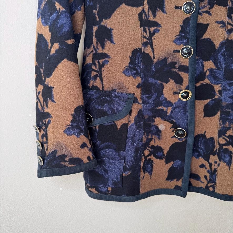 Vintage Emanuel Ungaro Parallèle Brown/Navy Floral Blazer Made in Italy Sz. 0/XS