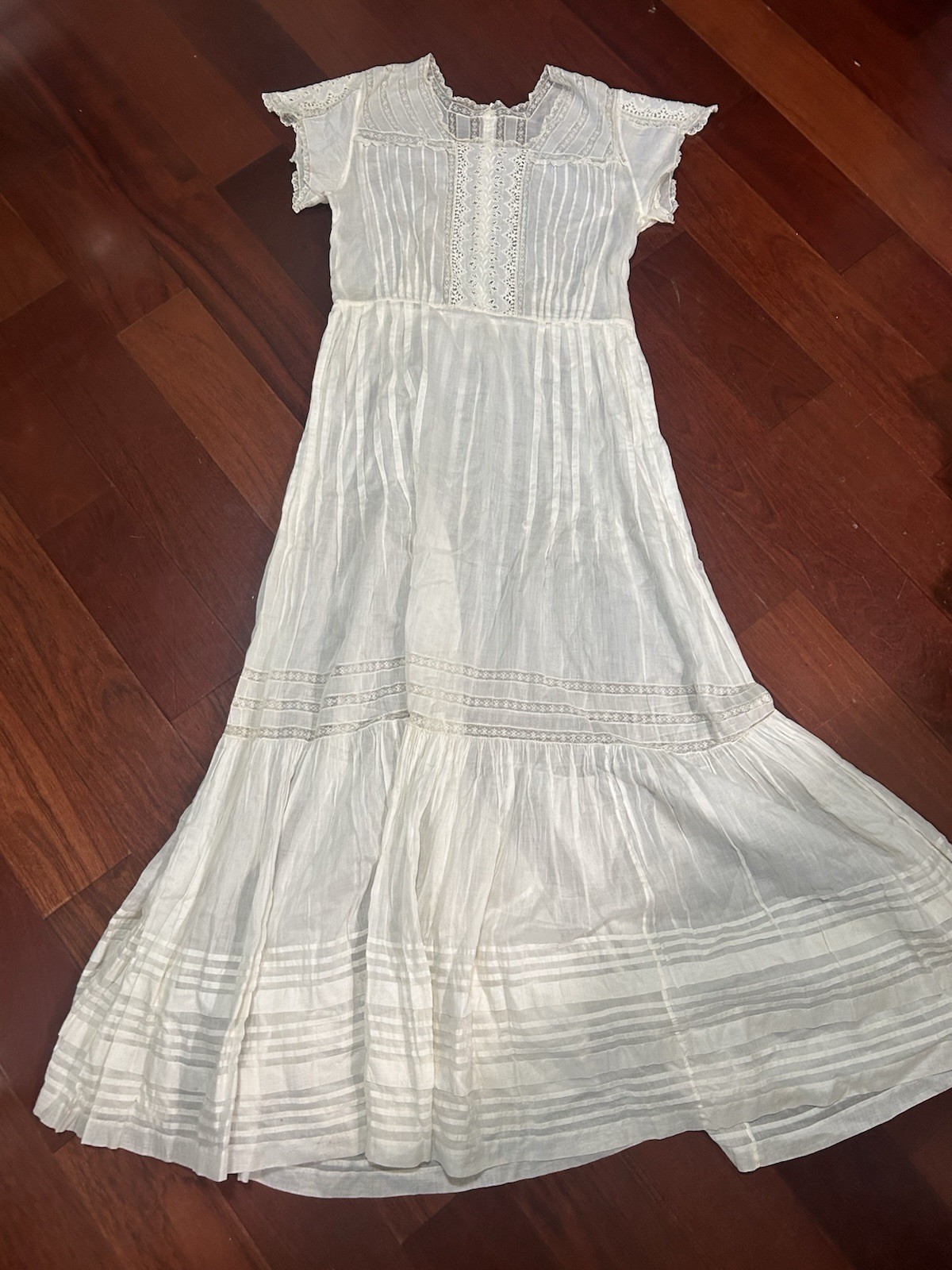 VTG Antique Edwardian 1900’s EMBROIDERED Dress Sz M/L Off White BOHO Wedding