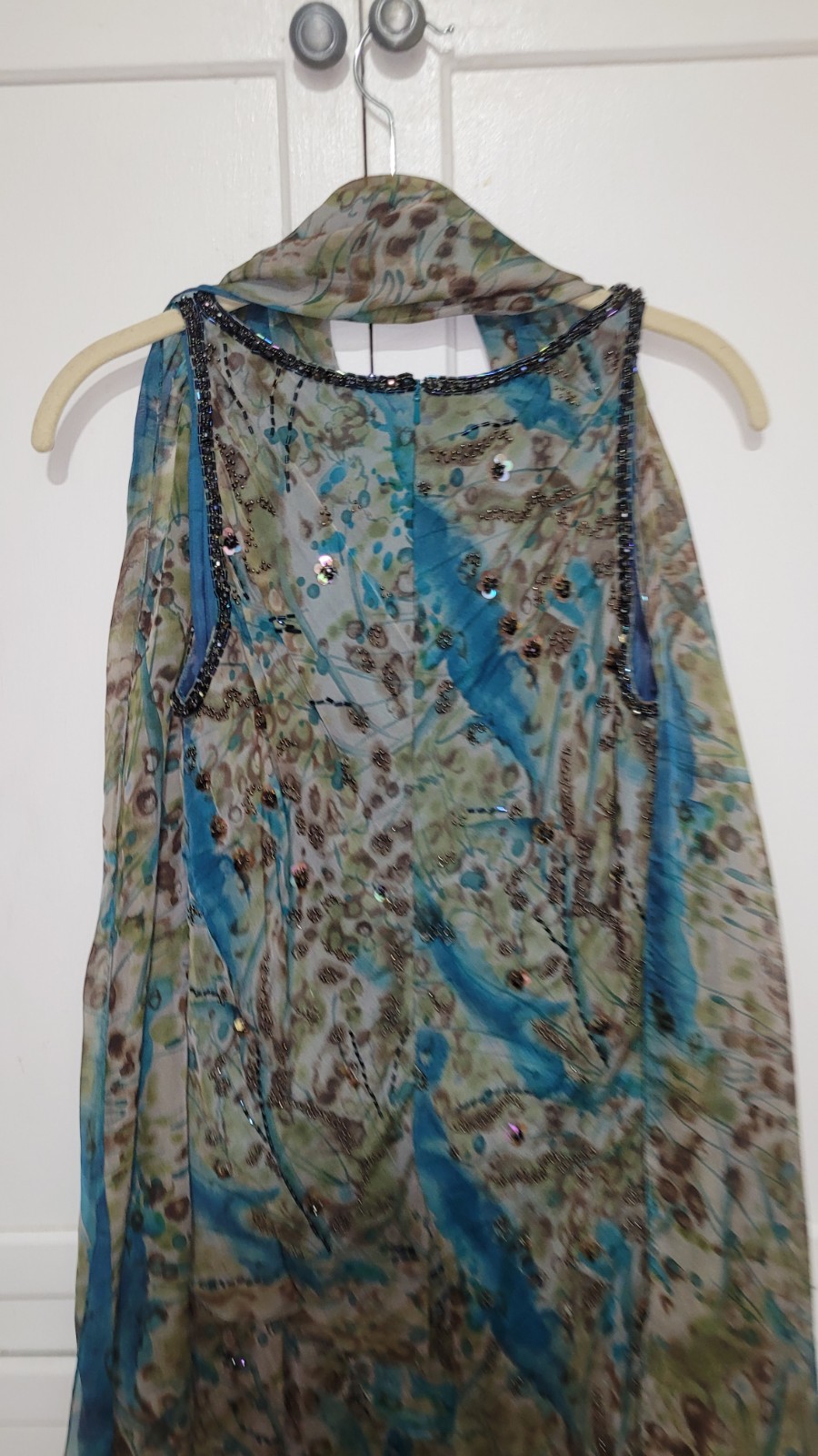 Victoria Royal 100% Silk Sequin Rhinestone Flutter Dress, Sz 6, W/Matching Wrap