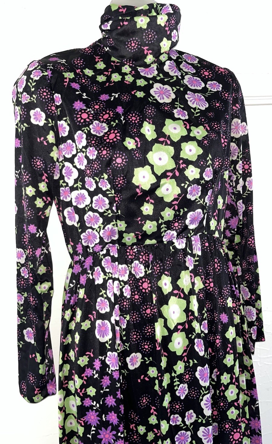 Vintage 1970s ILGWU Union Psychedelic Floral Prairie Maxi Mock Neck Dress 9/10