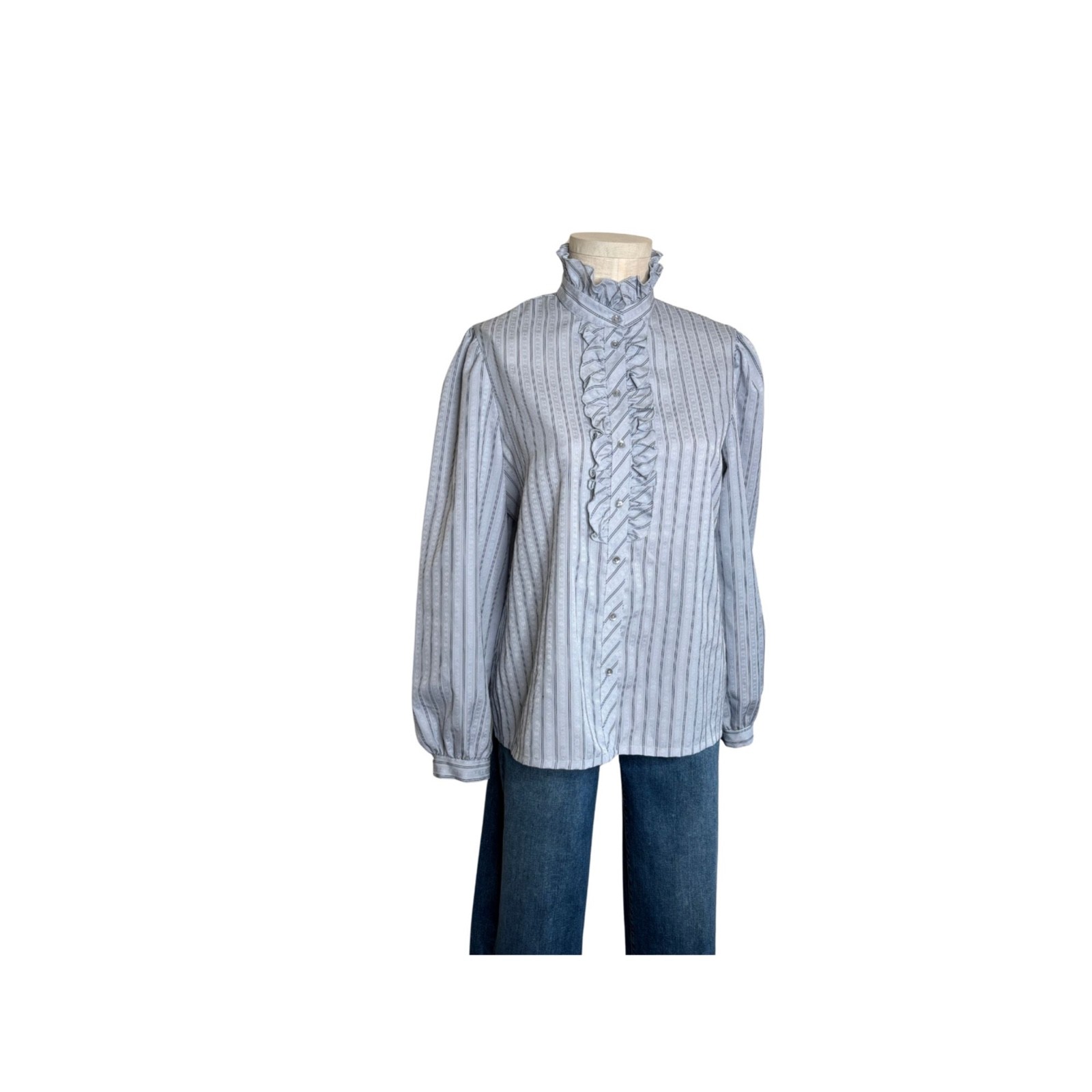 Vintage 80s gray Jonquil ruffle front blouse vintage size 18 bust 44 inches