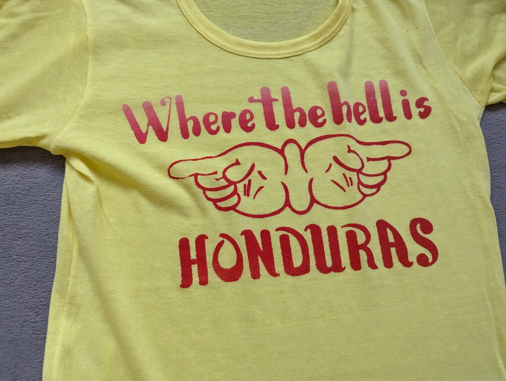 Lancer Vintage 70s 80s where the hell is Honduras yellow shirt womens size 36