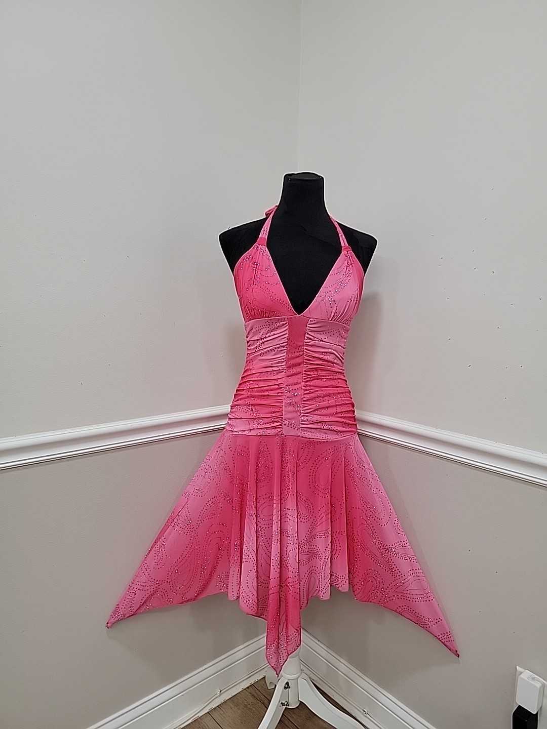 Y2K Taboo Pink Ombre Glitter Dress Asymmetrical Hem Halter Midi VTG 2000s Medium