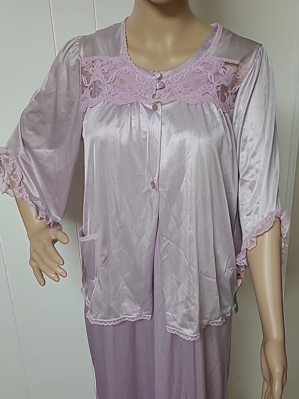 Nwt Vintage Texsheen Nightgown /Jacket 2 pc Set Mauve Purple Women&rsquo;s M