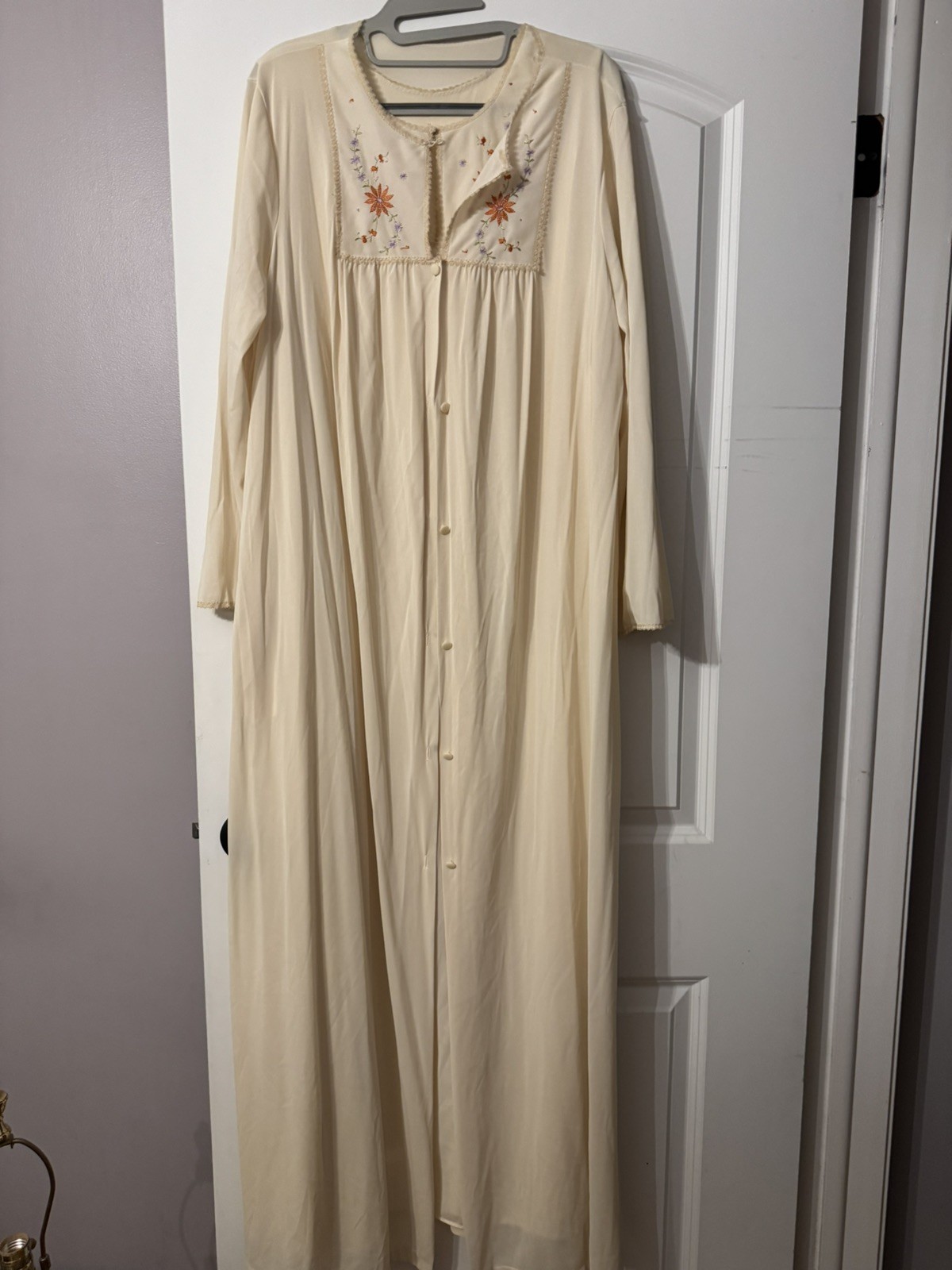 Vintage Sears 2pc Embroidered Bodice Long Nightgown & Robe Large 38/40