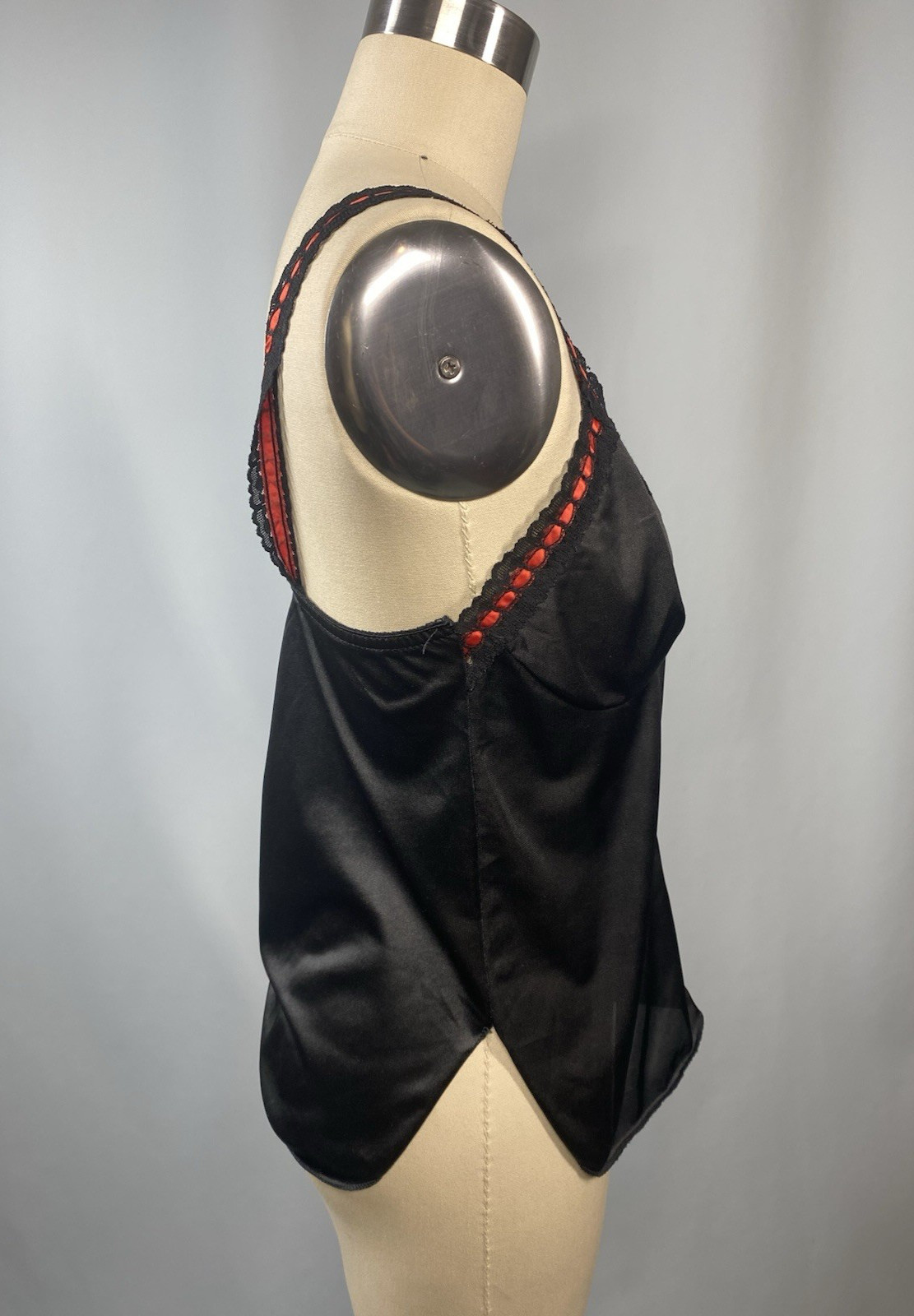 Vintage Camisole Top SIZE SMALL black red bow 70s 80s sexy cami nylon