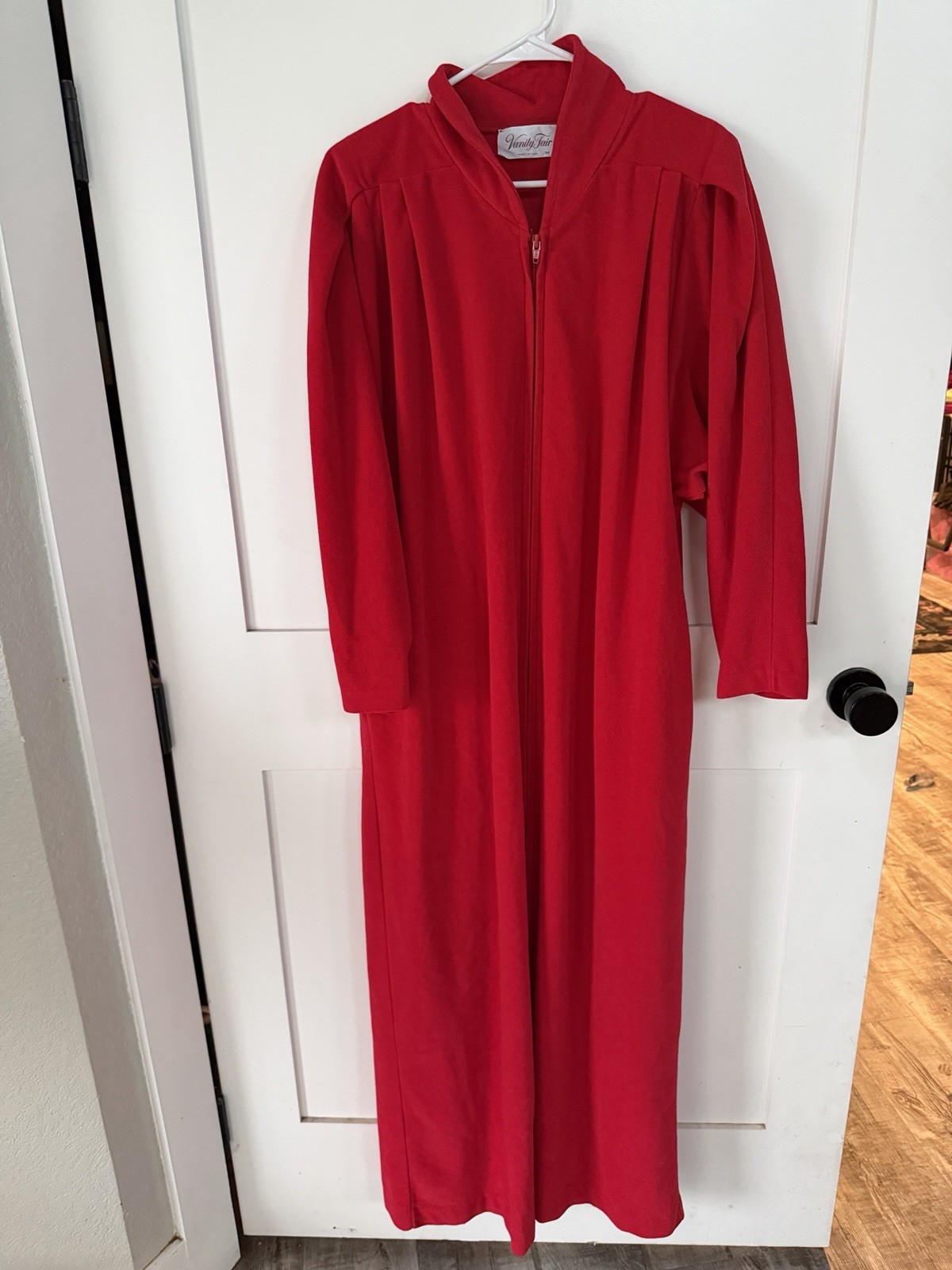 Vintage Vanity Fair Velour Luxe Red Long Robe Full Zip Made USA Large