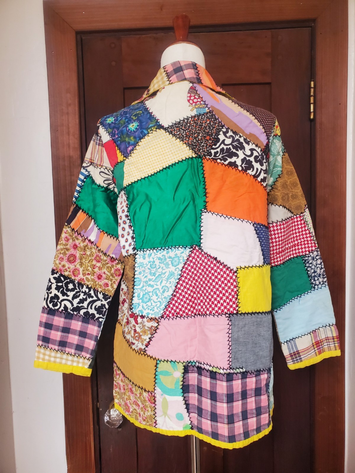 Vintage 1970s Patchwork Crazy Quilt Jacket Coat Handmade Clown Hippie Chore