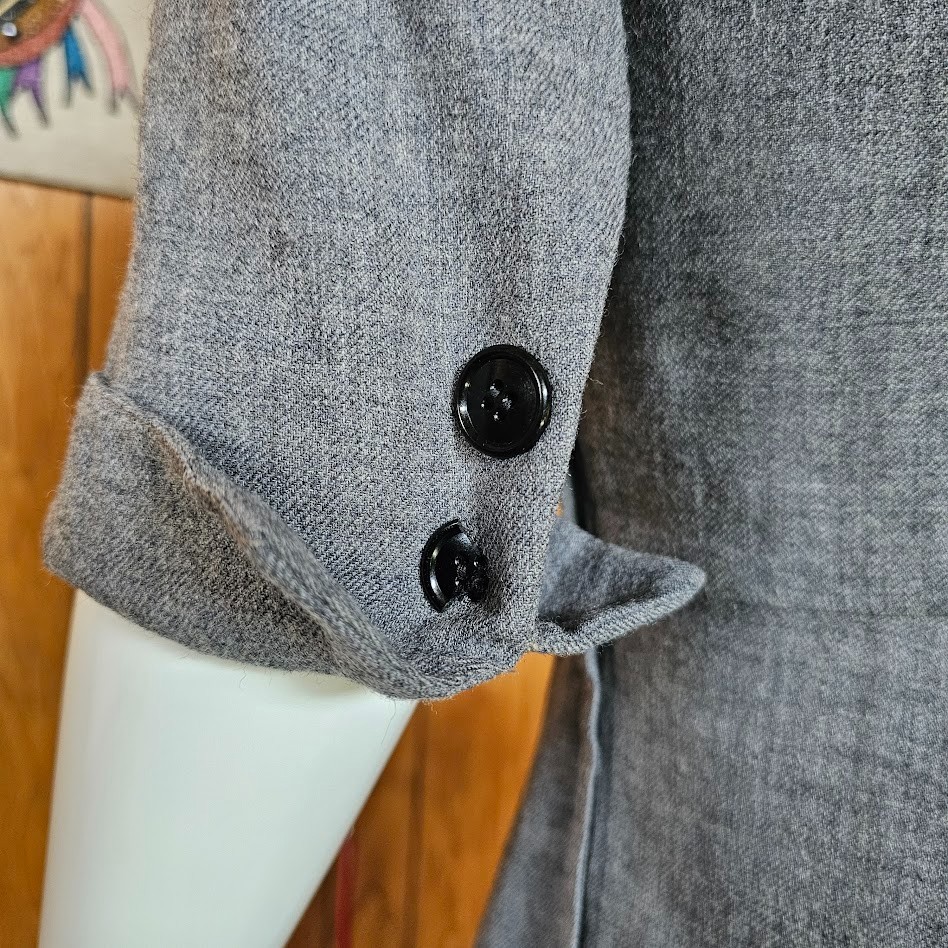 Vtg 40s 50s Wing Cuff Gray Wool Full Skirt Victory Suit Carlye Coat Dress XS/S