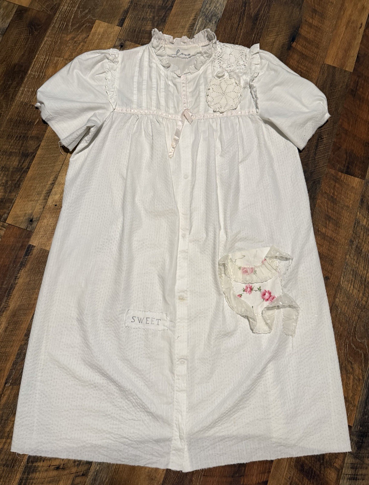 Upcycled Vintage Cottagecore Nightgown XL Shabby Chic Floral Lace Prairie Gown