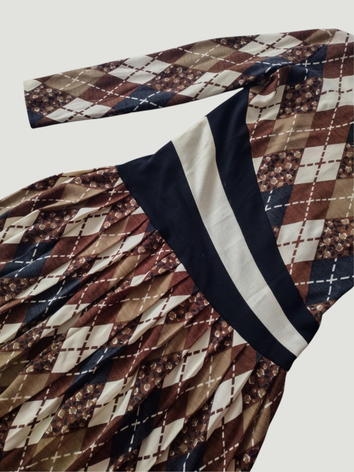 Eley Kishimoto Vintage 90s Wool Argyle Dress Brown Beige M Archive Preppy Luxe