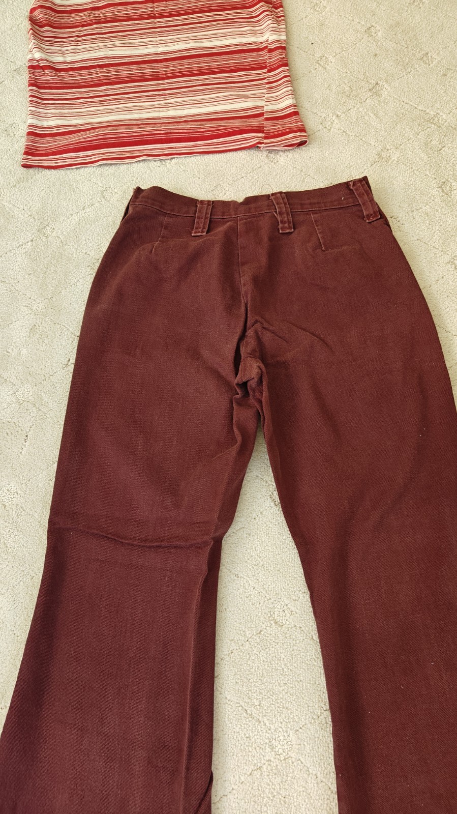 VTG 1970s Original Burgundy Five Button Fly Juniors Girls Bell Bottoms 26 X 28.5