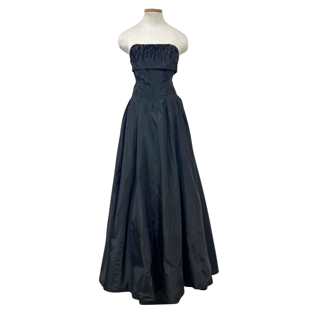 Vintage 1950s Black Taffeta Sequin Strapless Ball Gown