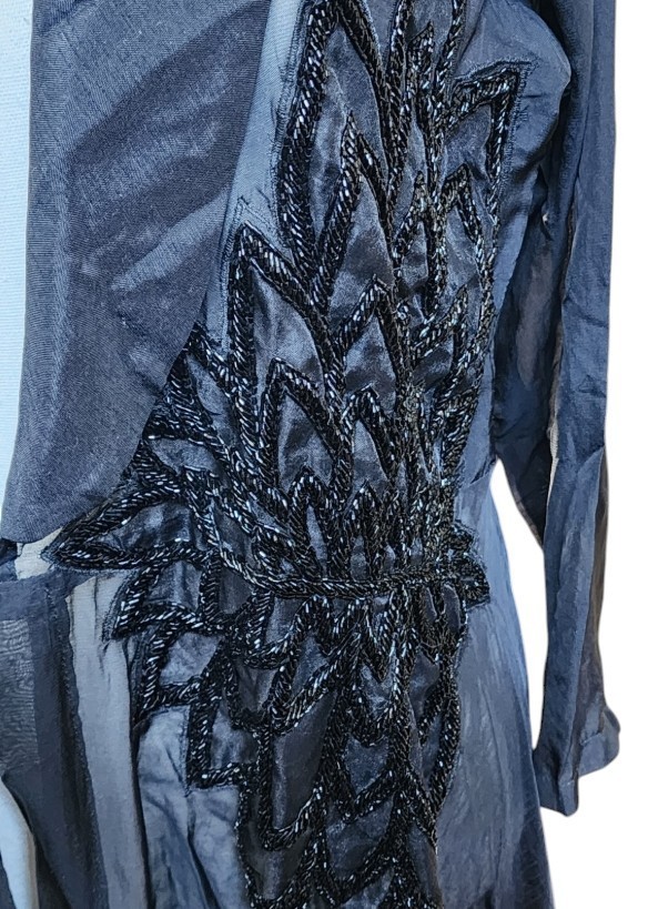 Sheer Black Beaded Duster-Style Jacket Vintage Whimsigoth Size EU 42 US XL