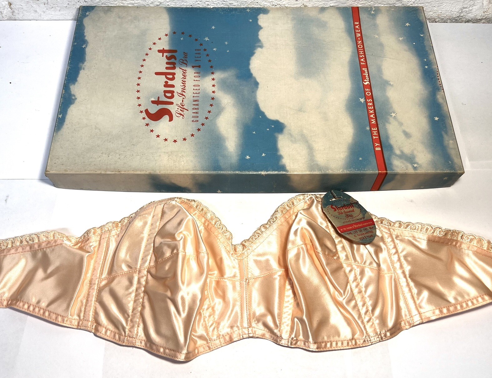 ✨NOS! 1950s VTG STARDUST Nude Strapless Bullet Bra USA Womens 32A 32B ✨
