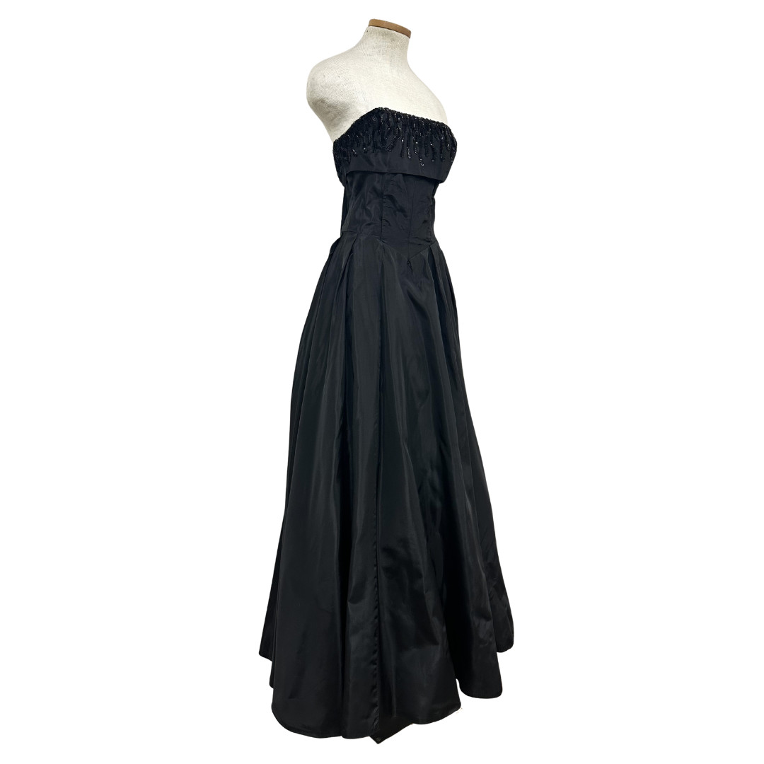 Vintage 1950s Black Taffeta Sequin Strapless Ball Gown