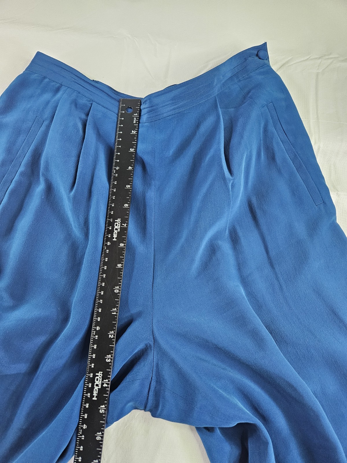 Vtg 90&rsquo;s Patrick Collection 100% Silk Pant Suit Women 12 Blue Shoulder Pad Read