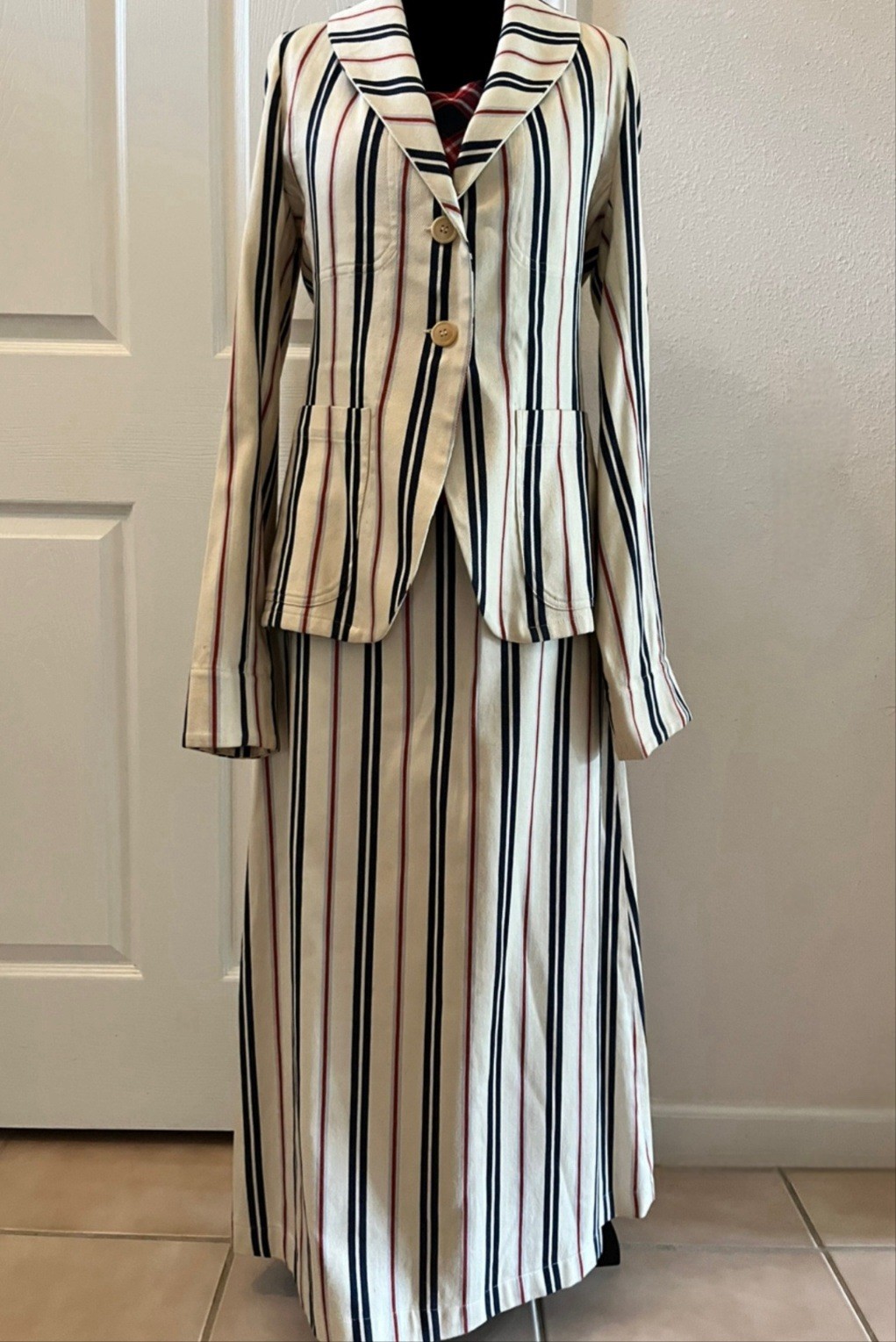 Vintage GR816 Gilles Rosier Striped Blazer & Dress Set, Made In France, Signed