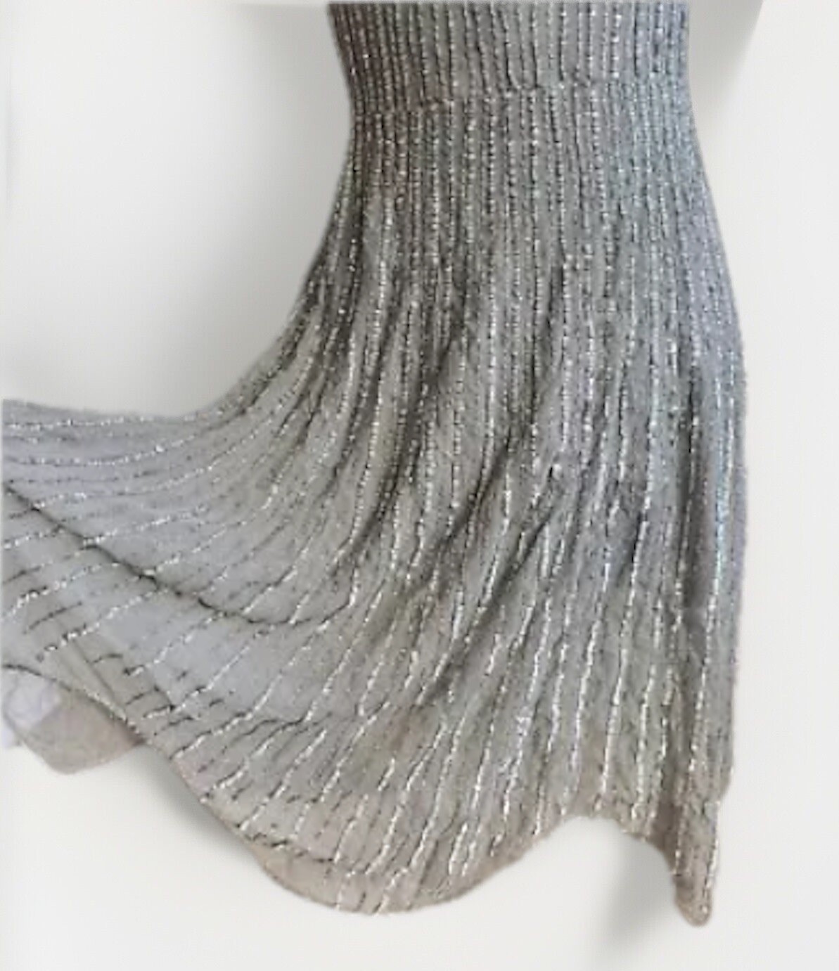 Vintage 90s Stenay Silver Grey Beaded Sequin Party Cocktail Gatsby Dress Size 8P