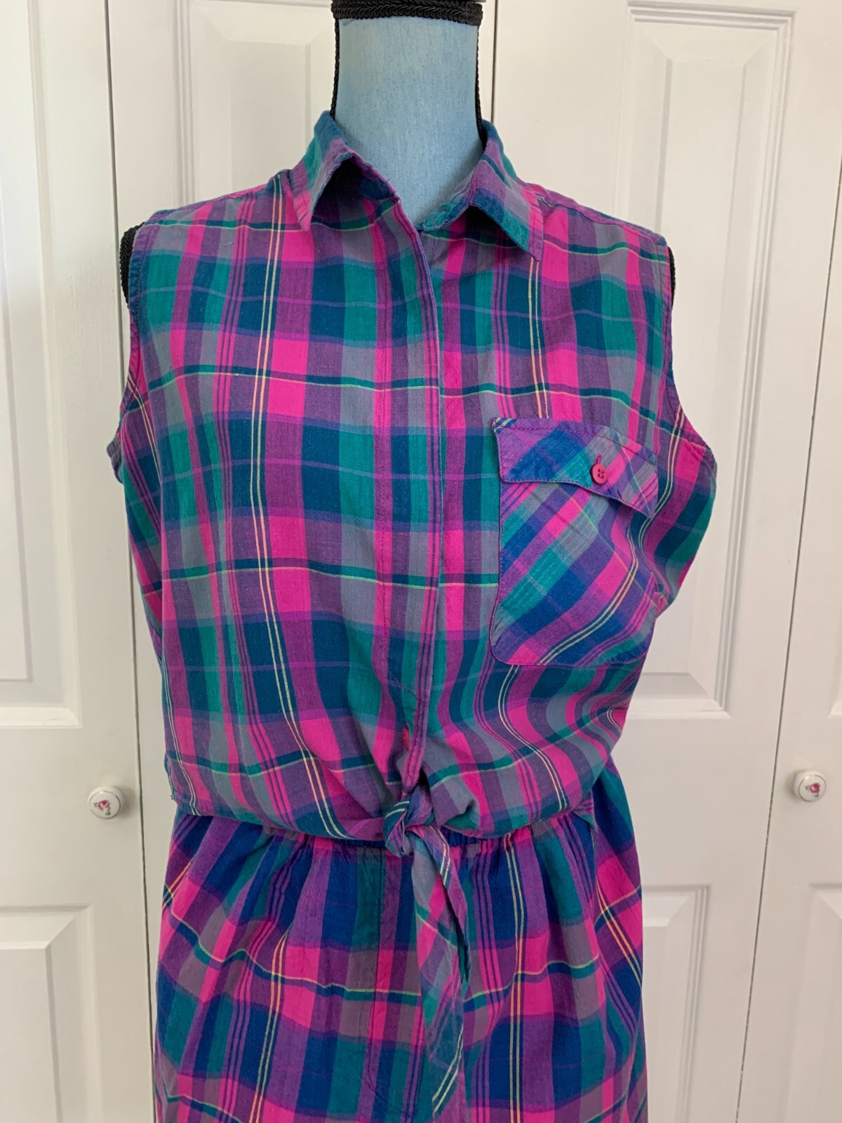 Vintage 1990’s Trend Basics 2 Piece Short Set Cropped Plaid Pink Purple M/L