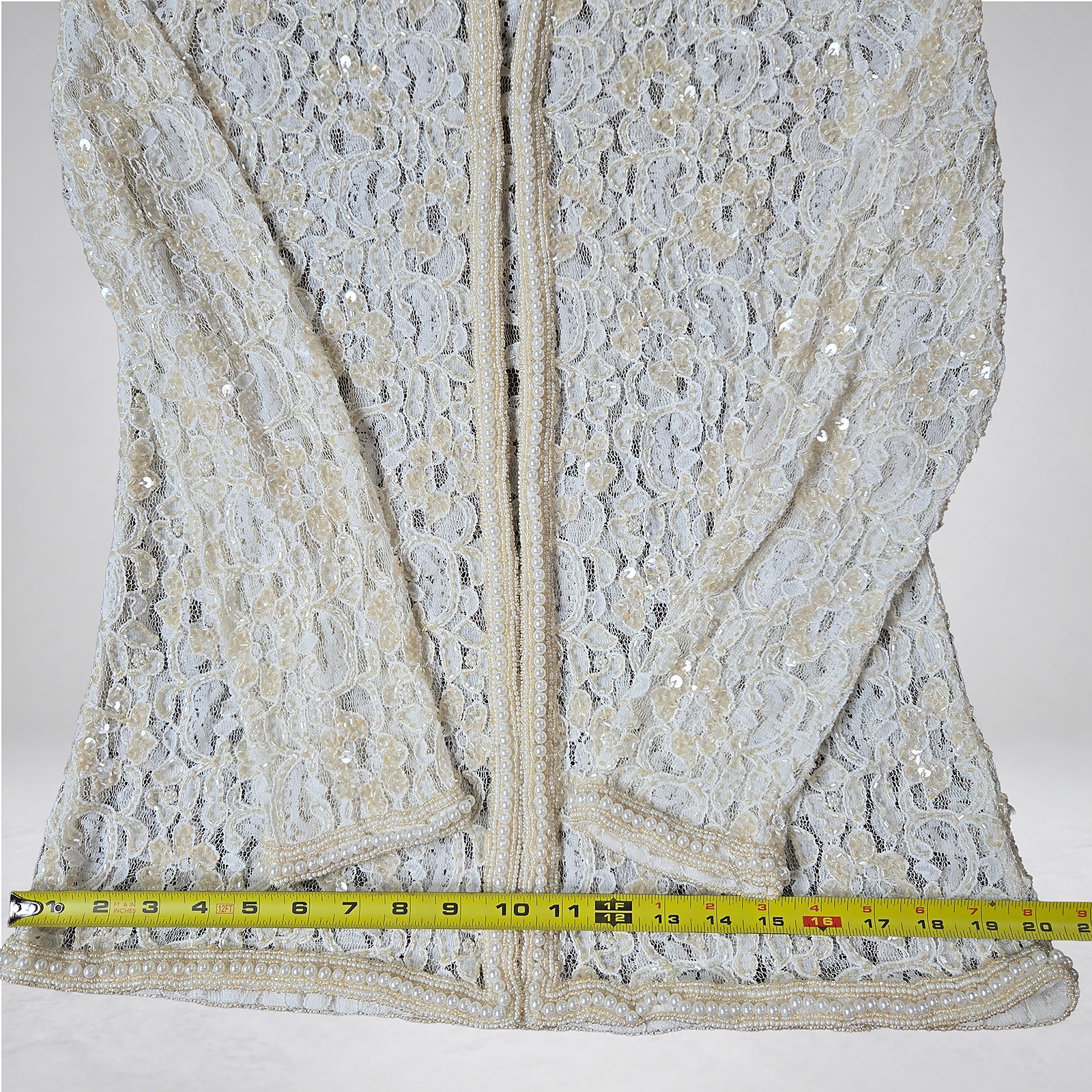 Brownstone Studio New York Lace Jacket Ivory Pearl Trim Sequin Size 14