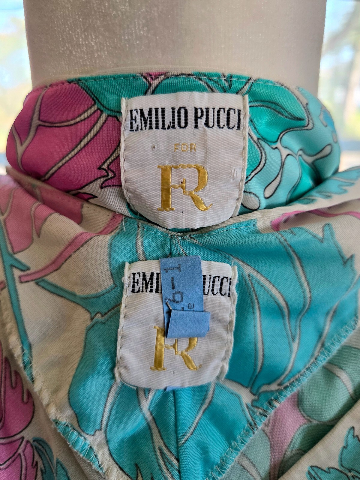 Emilio Pucci Formfit Rogers Vintage 1960s Abstract Silk 2-Piece Nightgown/Robe