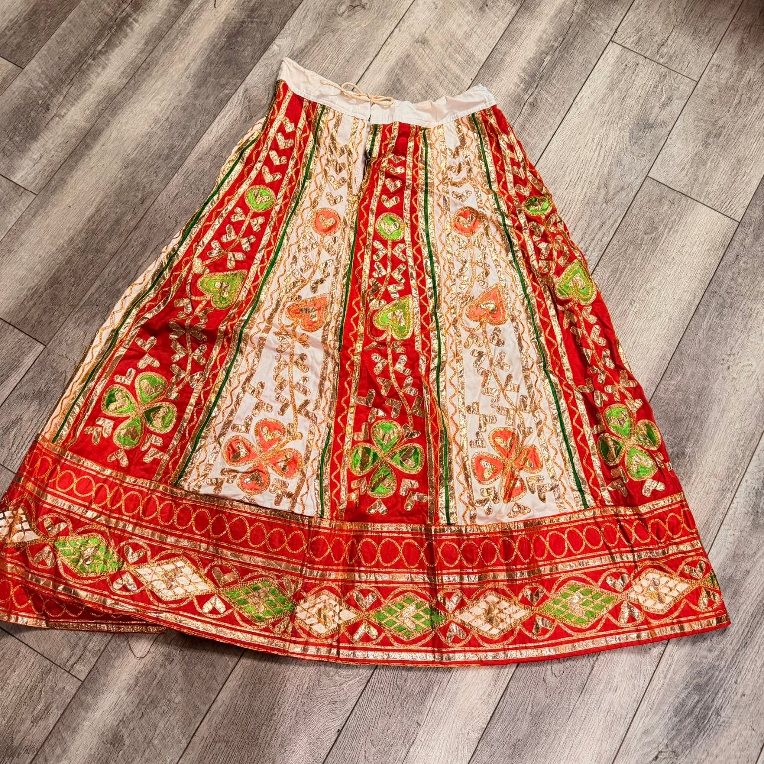 Vintage Embroidered Maxi Skirt Red White Gold Green Bohemian Ethnic