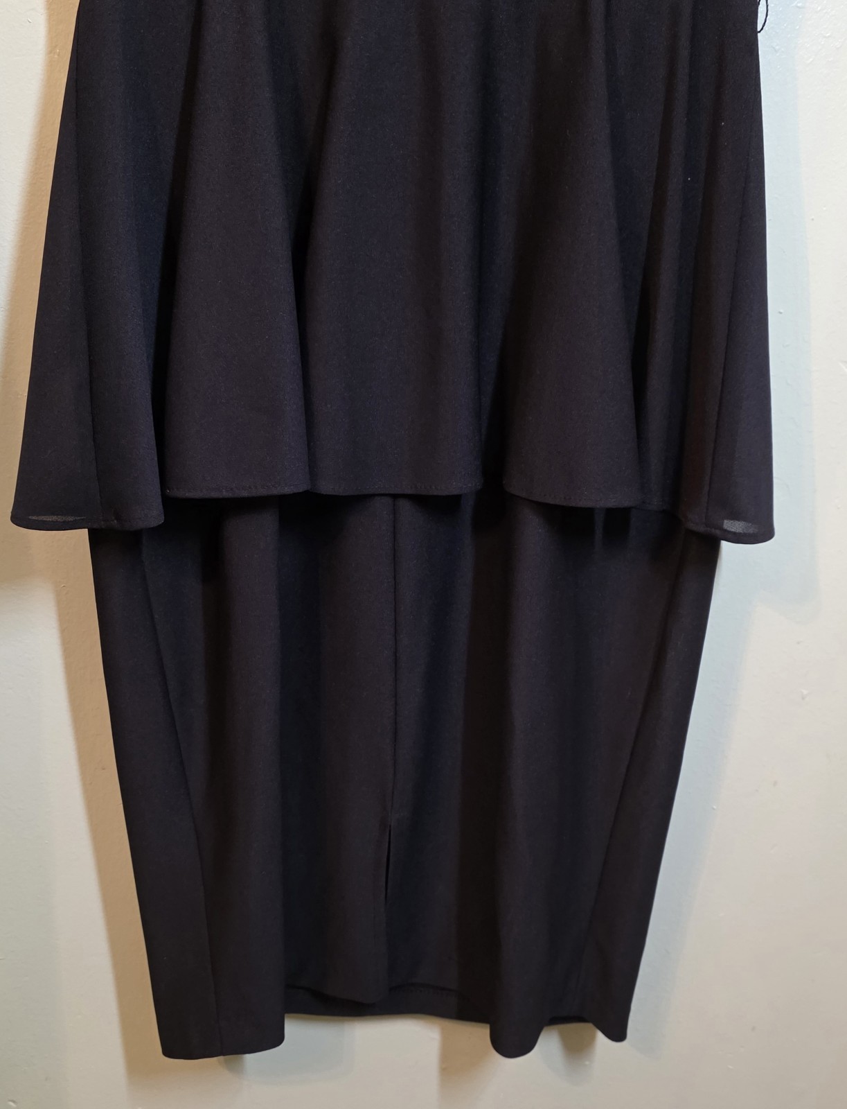VTG Black Peplum Dress Flaired Waist Sz 10 Lace Secretary Hollywood Glamour