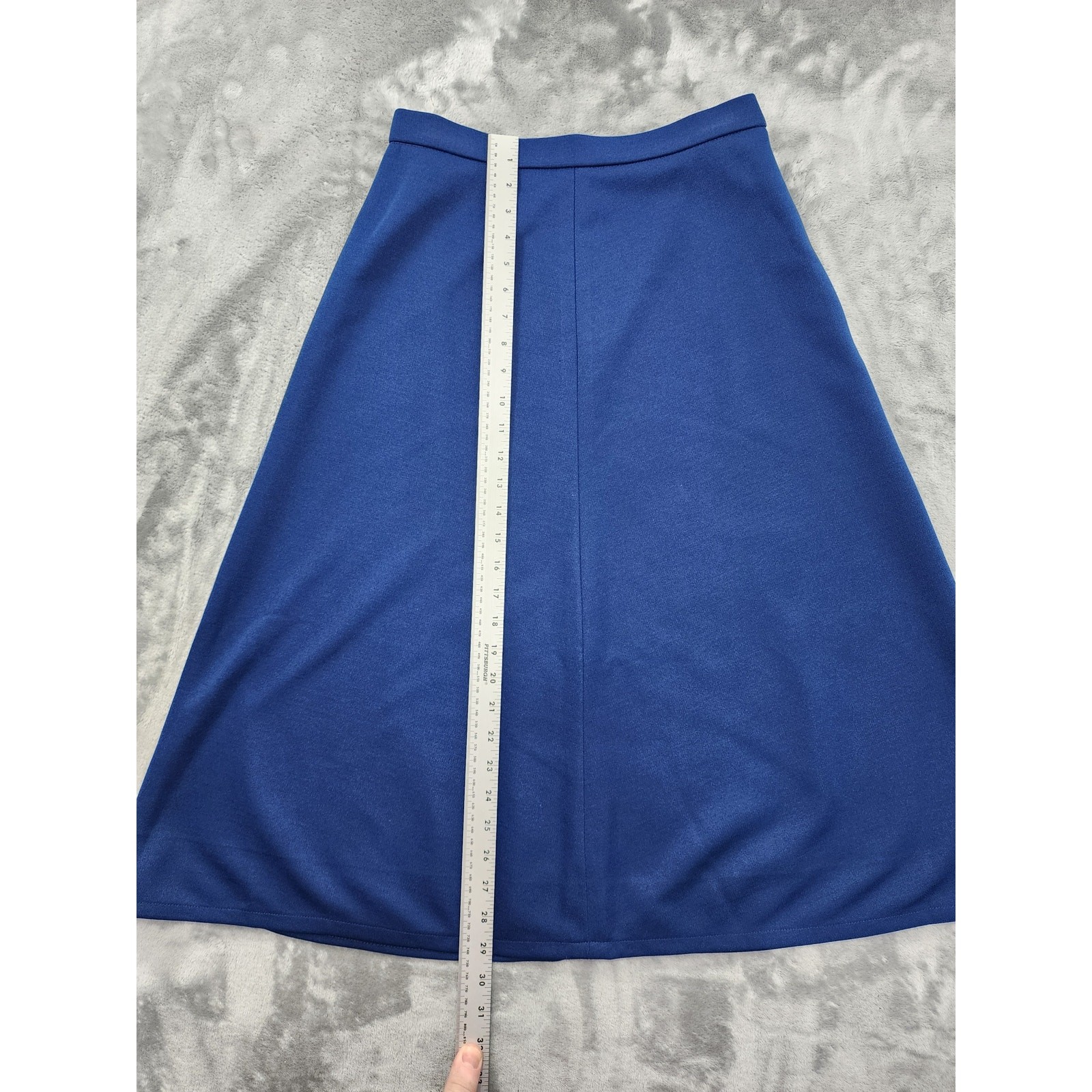 Vintage 50s 60s Stretch Polyester A-Line Skirt Size S Blue Side Zip Button