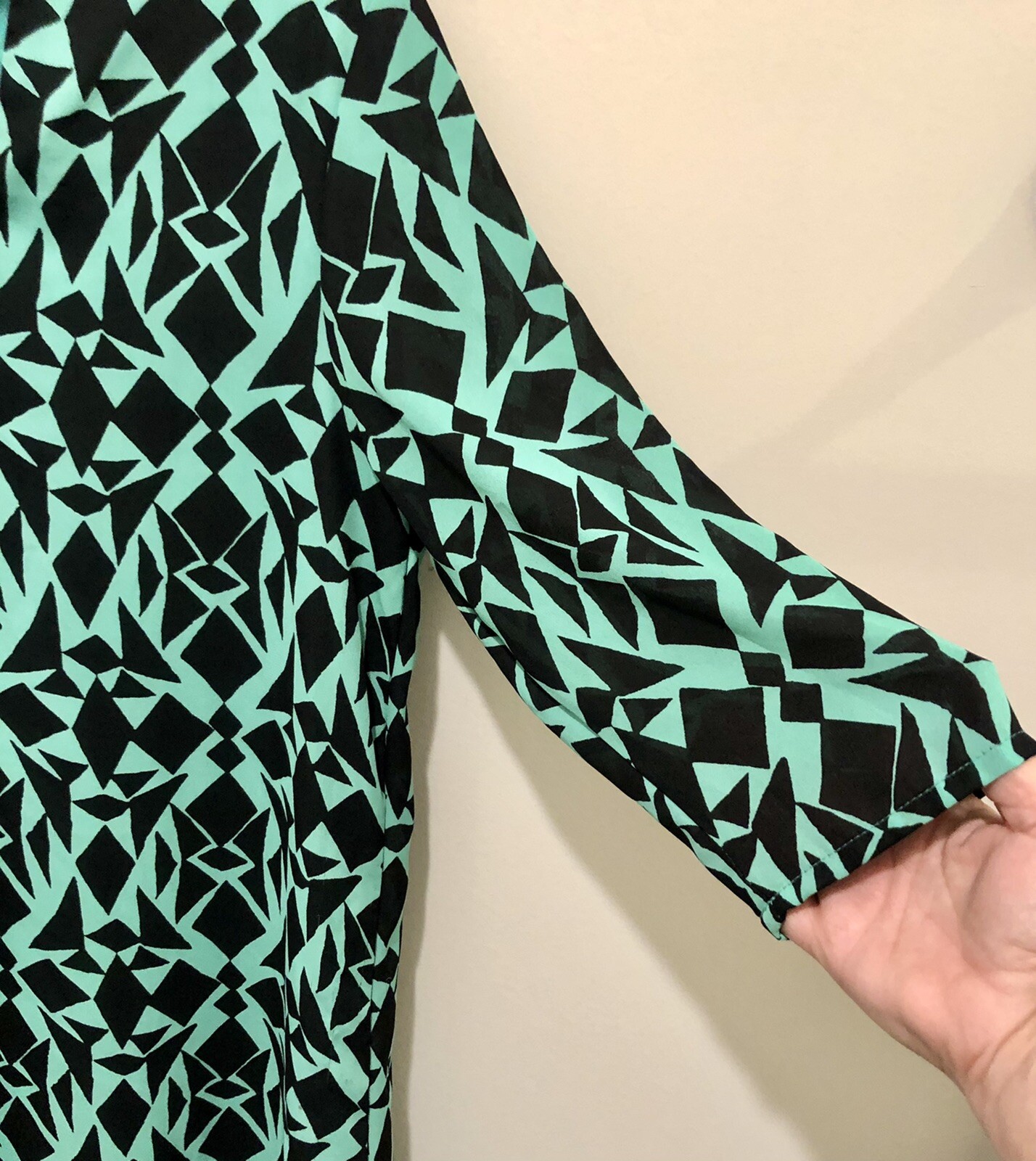 Alyce Funky 1980’s Geometric Print Dress Seafoam Green N Black Sz M 20.5×34