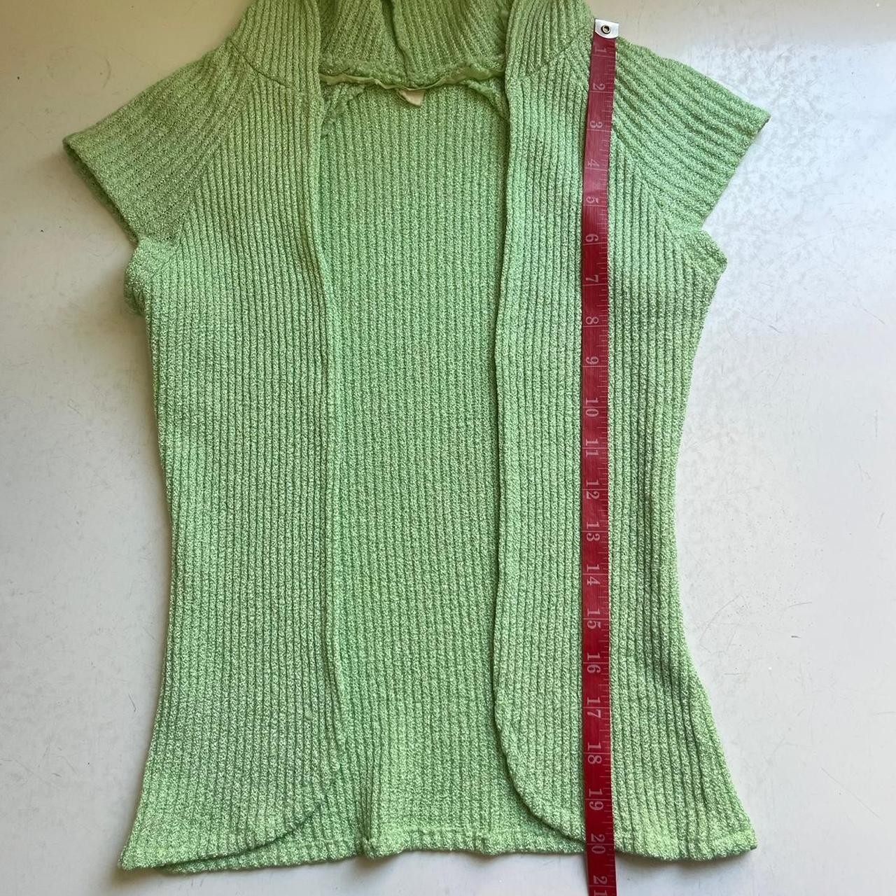 True Vintage 60s Green Ribbed Knit Cap Sleeve Hoodie Top Size XS