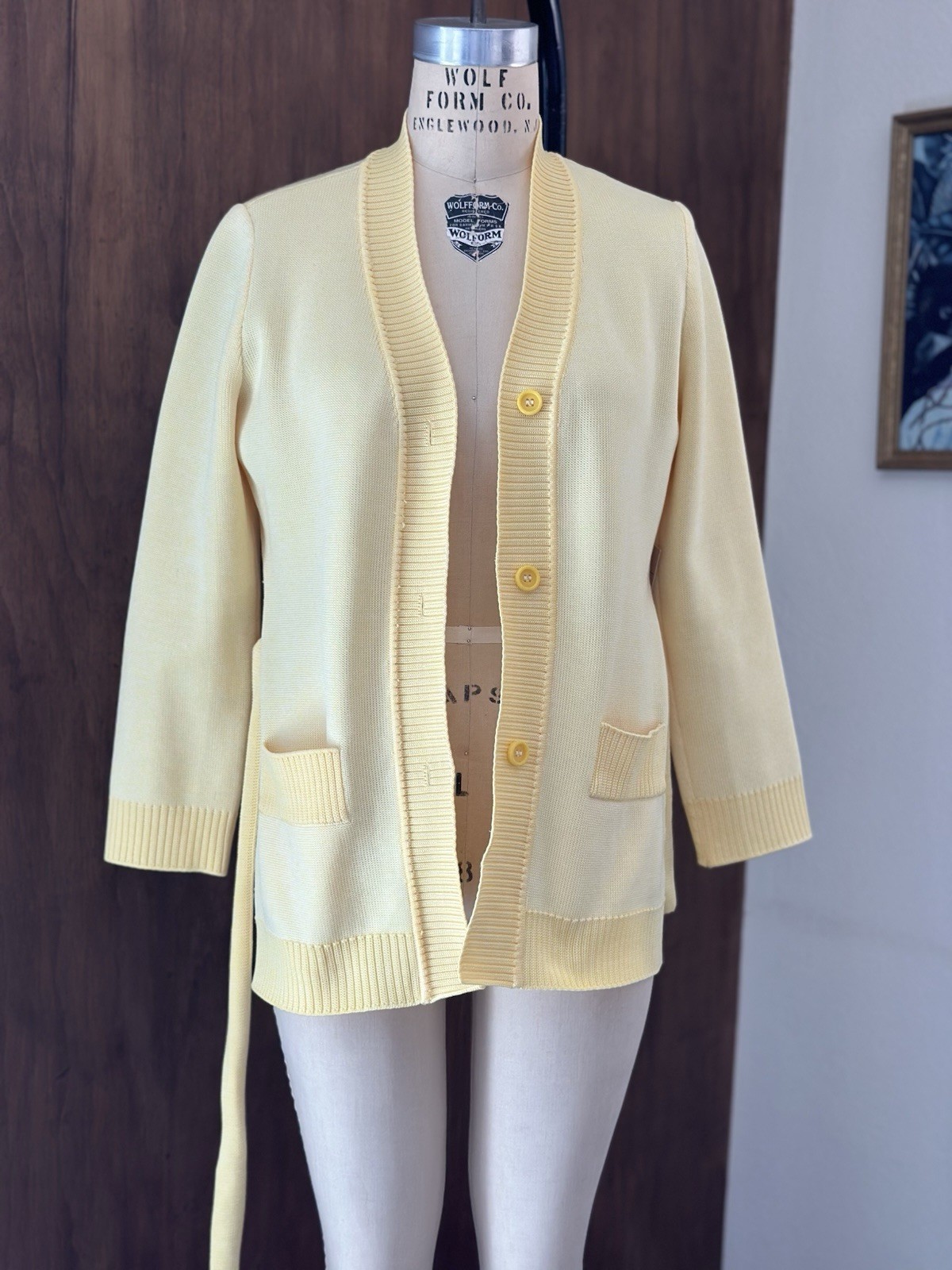 Vintage 70’s/80’s Dorce Bright Yellow Cardigan Women&rsquo;s Size M with tie