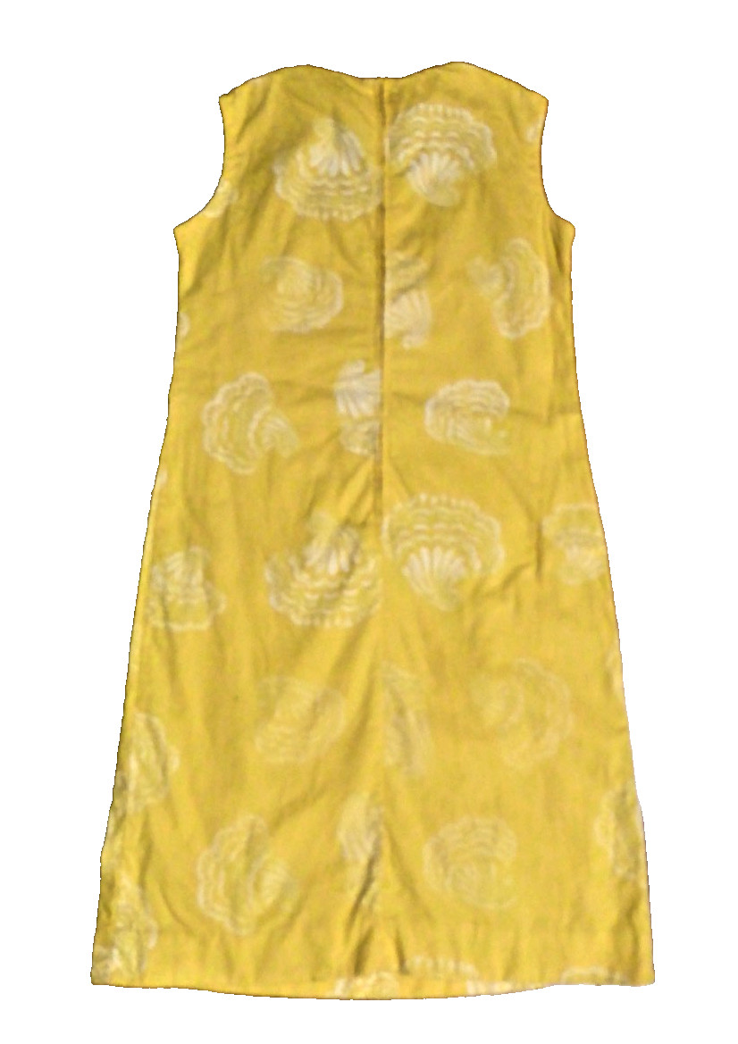VTG 60s Flutterbye Mod Shift Dress Yellow Pique Shell Lace Summer Resort Sun S